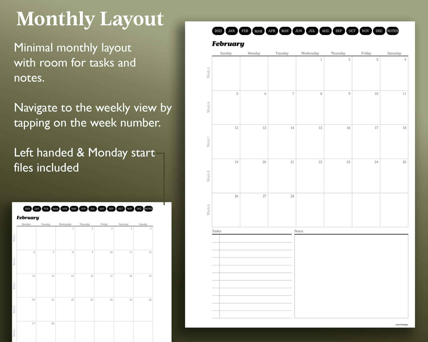 2023 Monthly Weekly Planner + 60 Section Notebook | for e-ink Devices