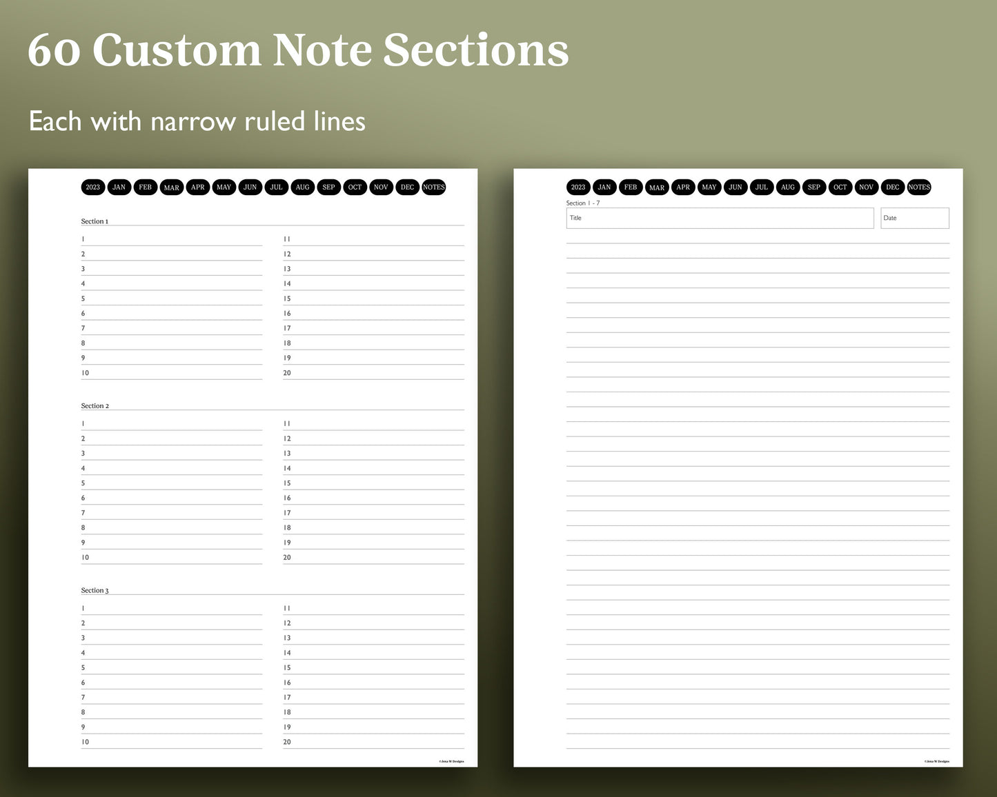 2023 Monthly Weekly Planner + 60 Section Notebook | for e-ink Devices
