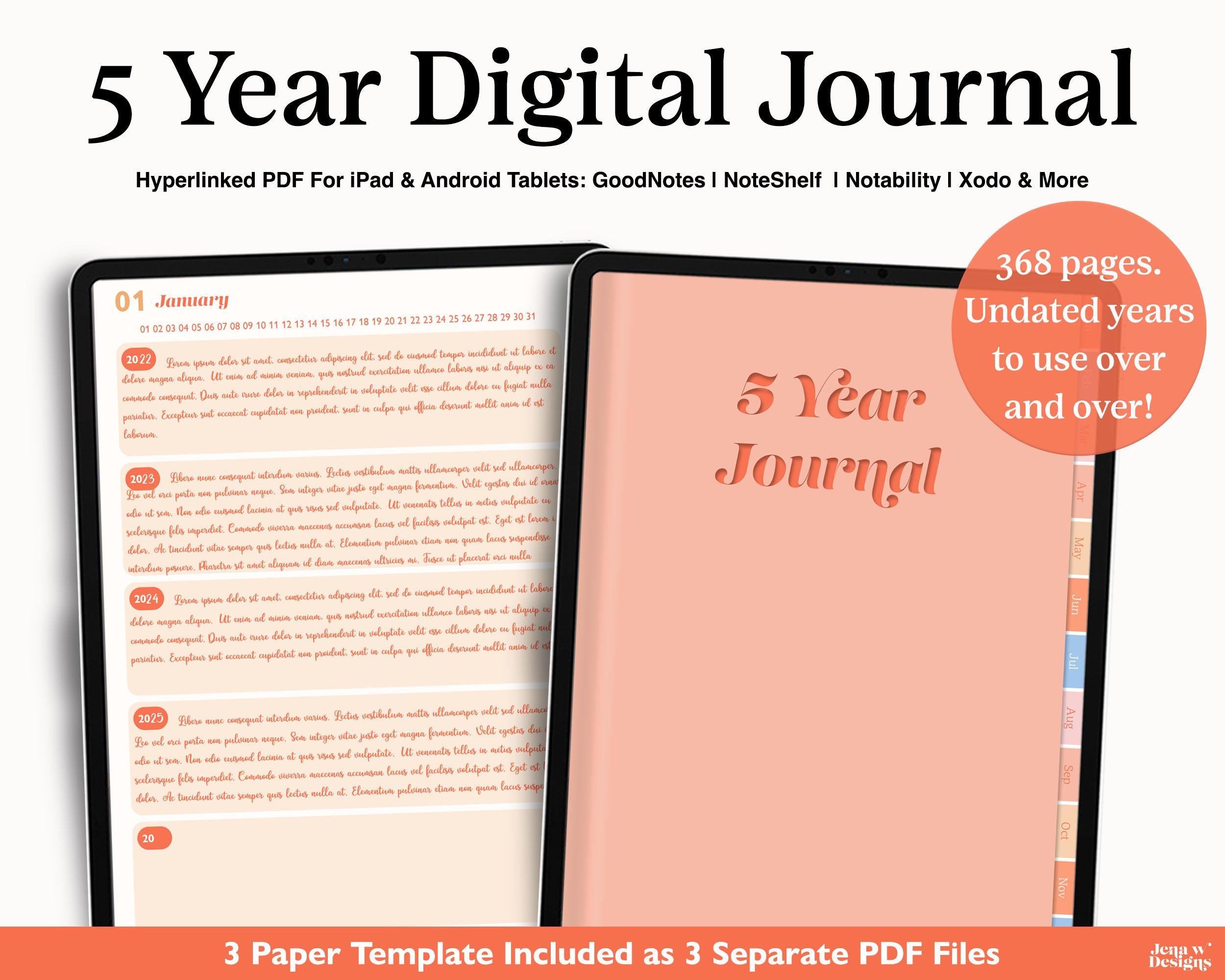 5 Year Journal, Digital 5 Year Journal, One Line a Day Journal, Hyperlinked  Gratitude Journal for Ipad, Goodnotes, Notability, Autumn Theme 