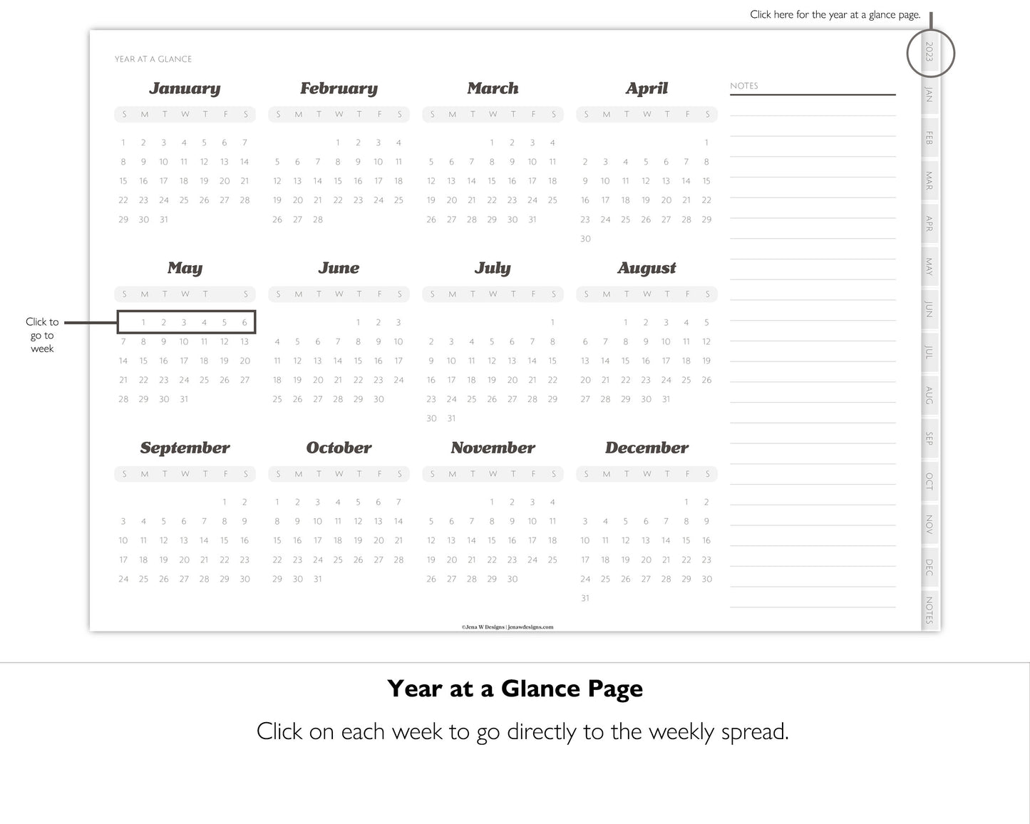 2023 Minimal Modern Monthly Weekly Planner | Digital Landscape Planner