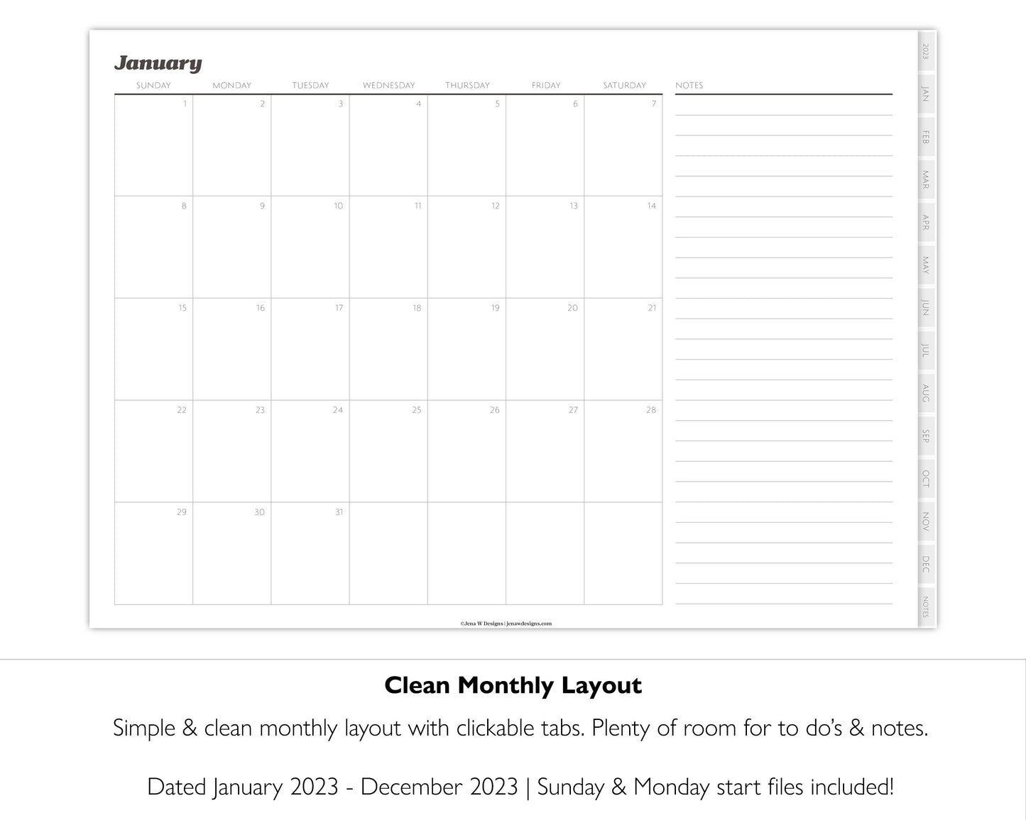 2023 Minimal Modern Monthly Planner | Digital Landscape Planner