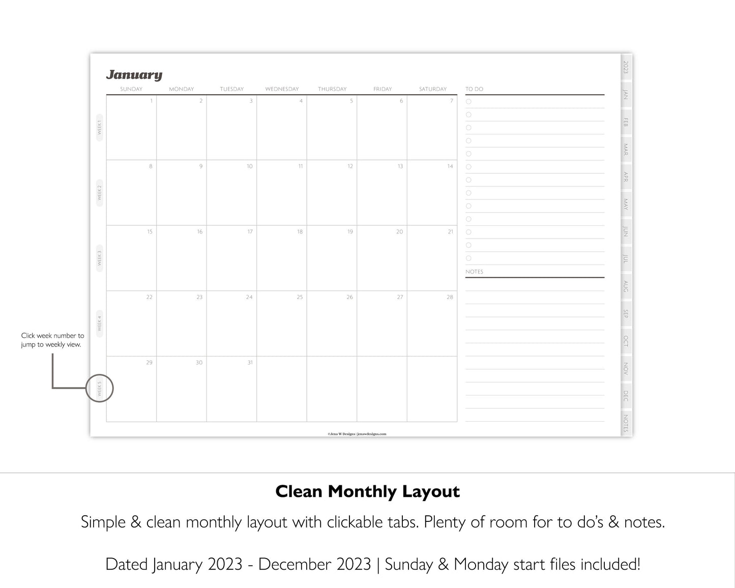 2023 Minimal Modern Monthly Weekly Planner | Digital Landscape Planner