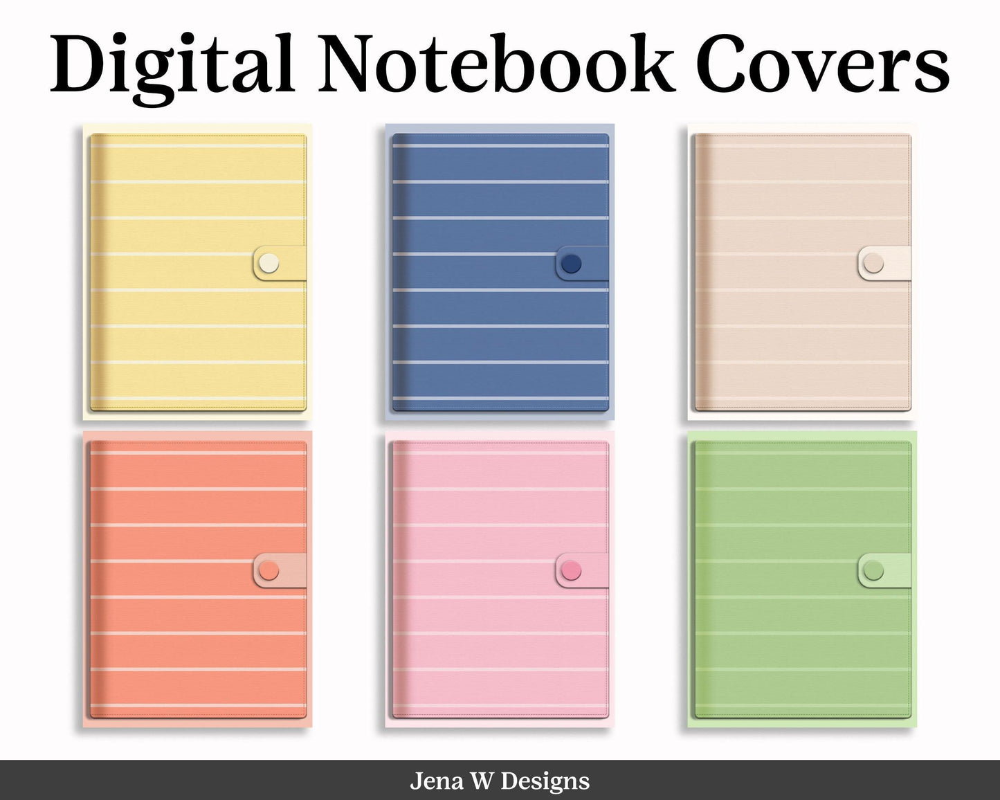 Realistic Digital Planner & Notebook Cover | 6 Folio Stripe Covers | Vertical - Jena W Designs
