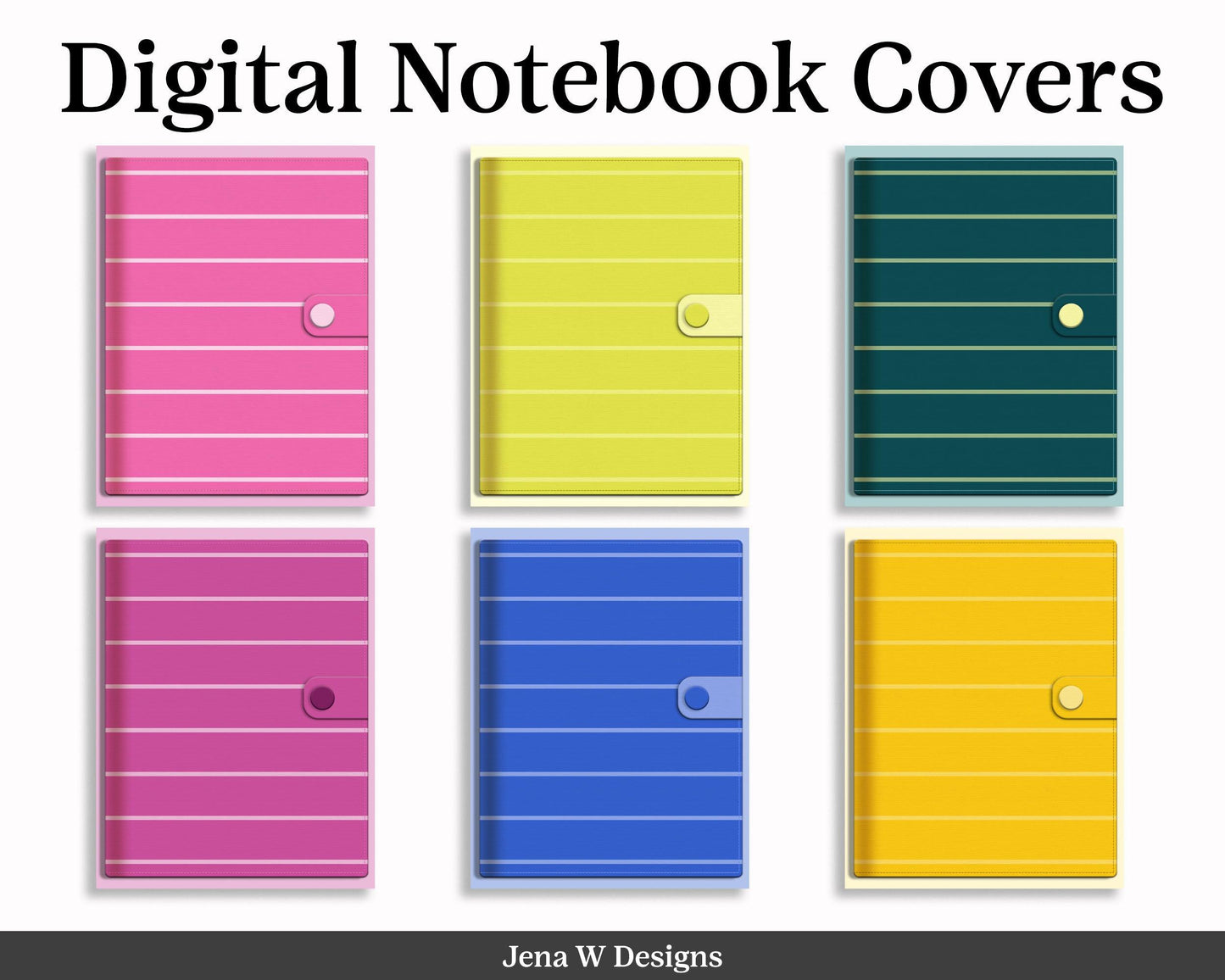 Realistic Digital Planner & Notebook Cover | 6 Folio Stripe Covers | Vertical - Jena W Designs