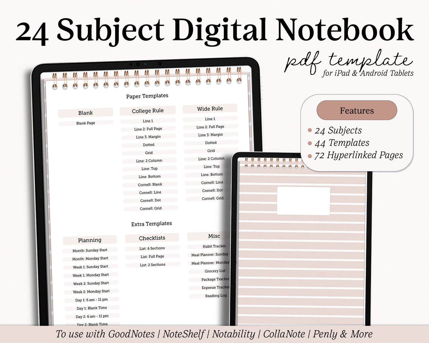 24 Subject Notebook | Multiple Paper & Planning Templates | Realistic Notepad