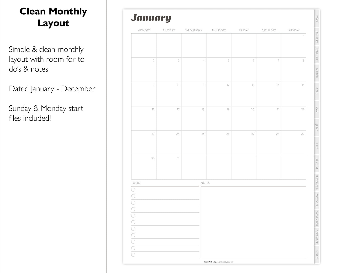 2023 Minimal Modern Monthly Planner | 12 Month Vertical Planner