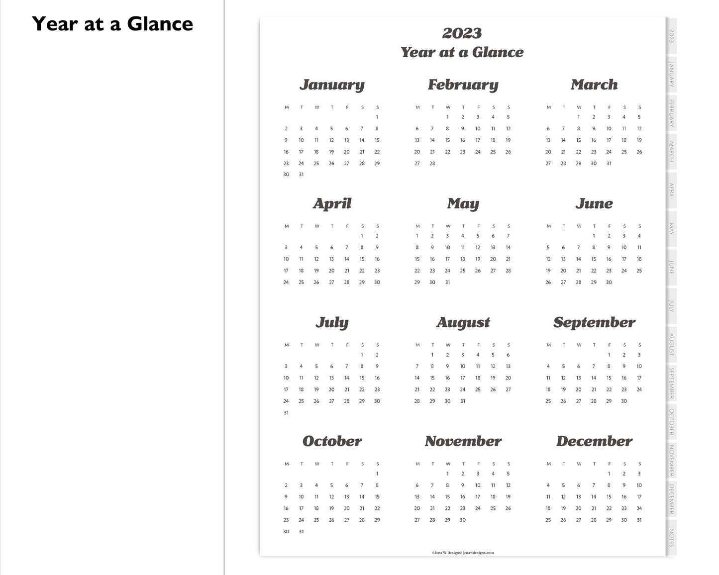 2023 Minimal Modern Monthly Planner | 12 Month Vertical Planner