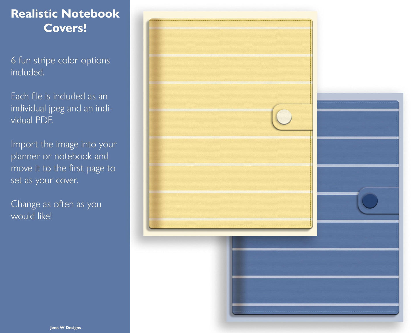 Realistic Digital Planner & Notebook Cover | 6 Folio Stripe Covers | Vertical - Jena W Designs