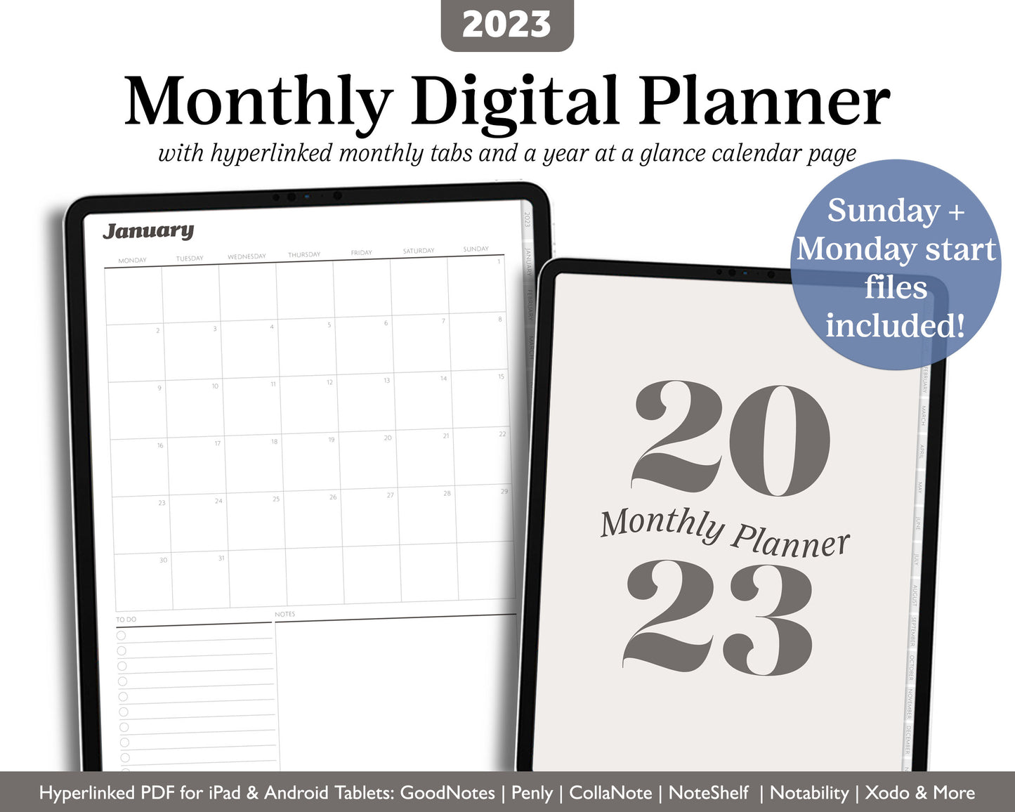 2023 Minimal Modern Monthly Planner | 12 Month Vertical Planner