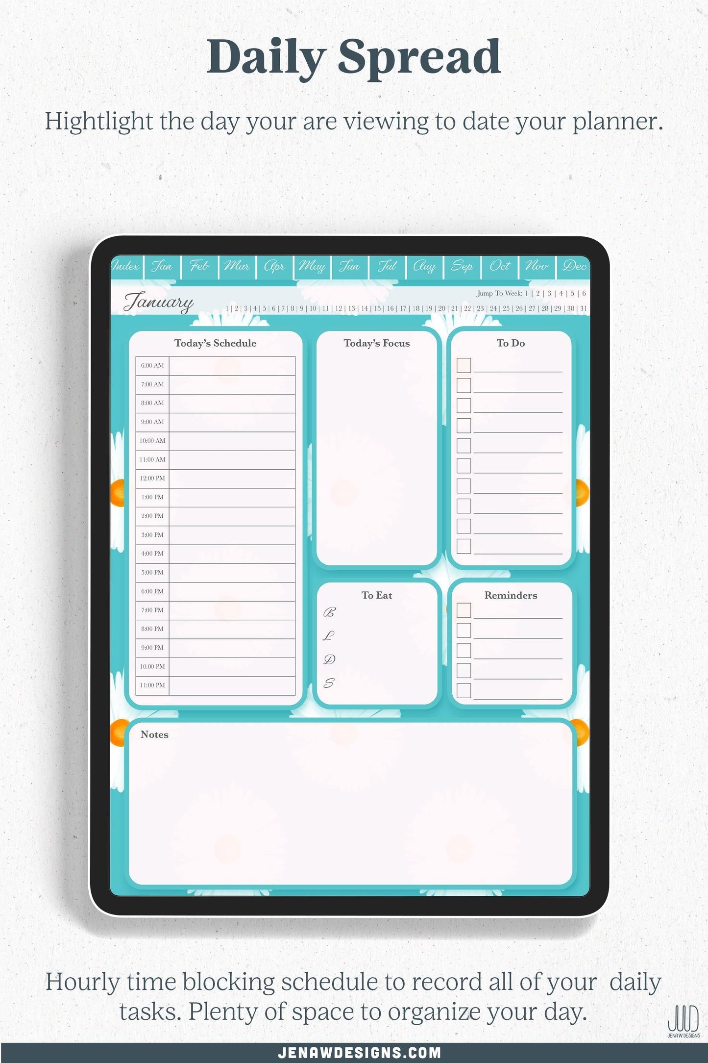 Undated Digital Planner | Vibrant Daisy Collection - Jena W Designs