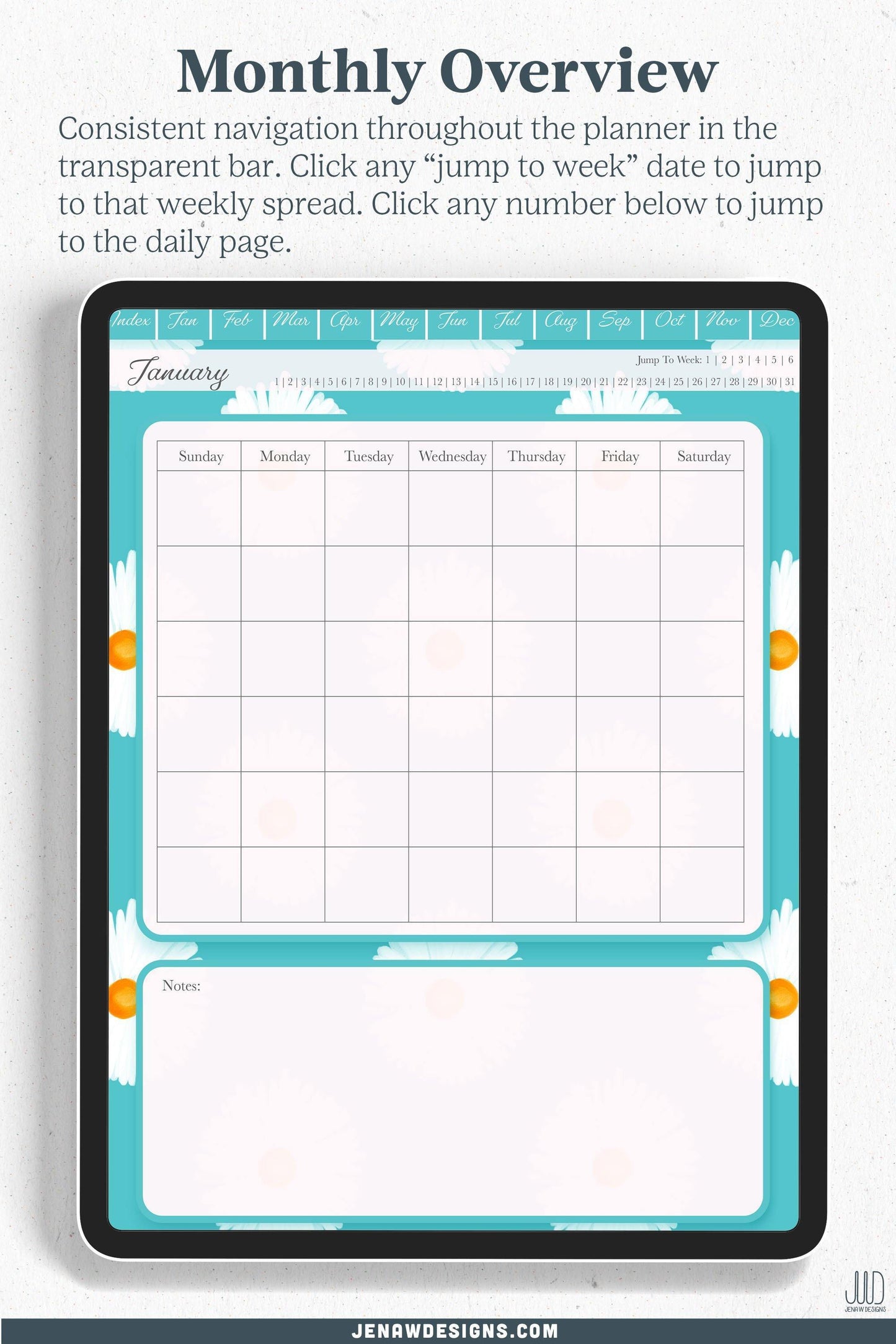Undated Digital Planner | Vibrant Daisy Collection - Jena W Designs