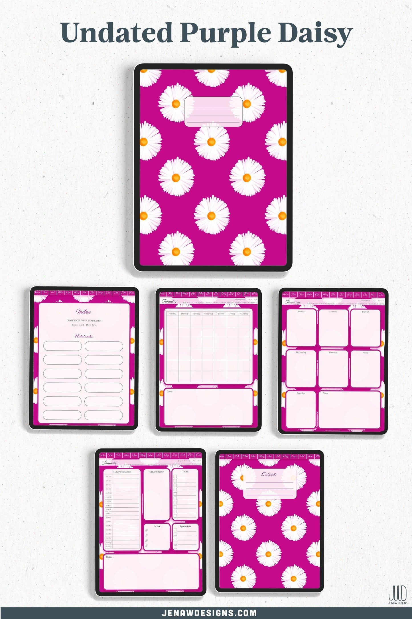 Undated Digital Planner | Vibrant Daisy Collection - Jena W Designs