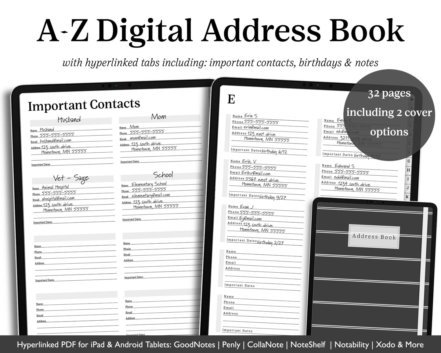 Digital Address Book | Hyperlinked PDF Contact Book