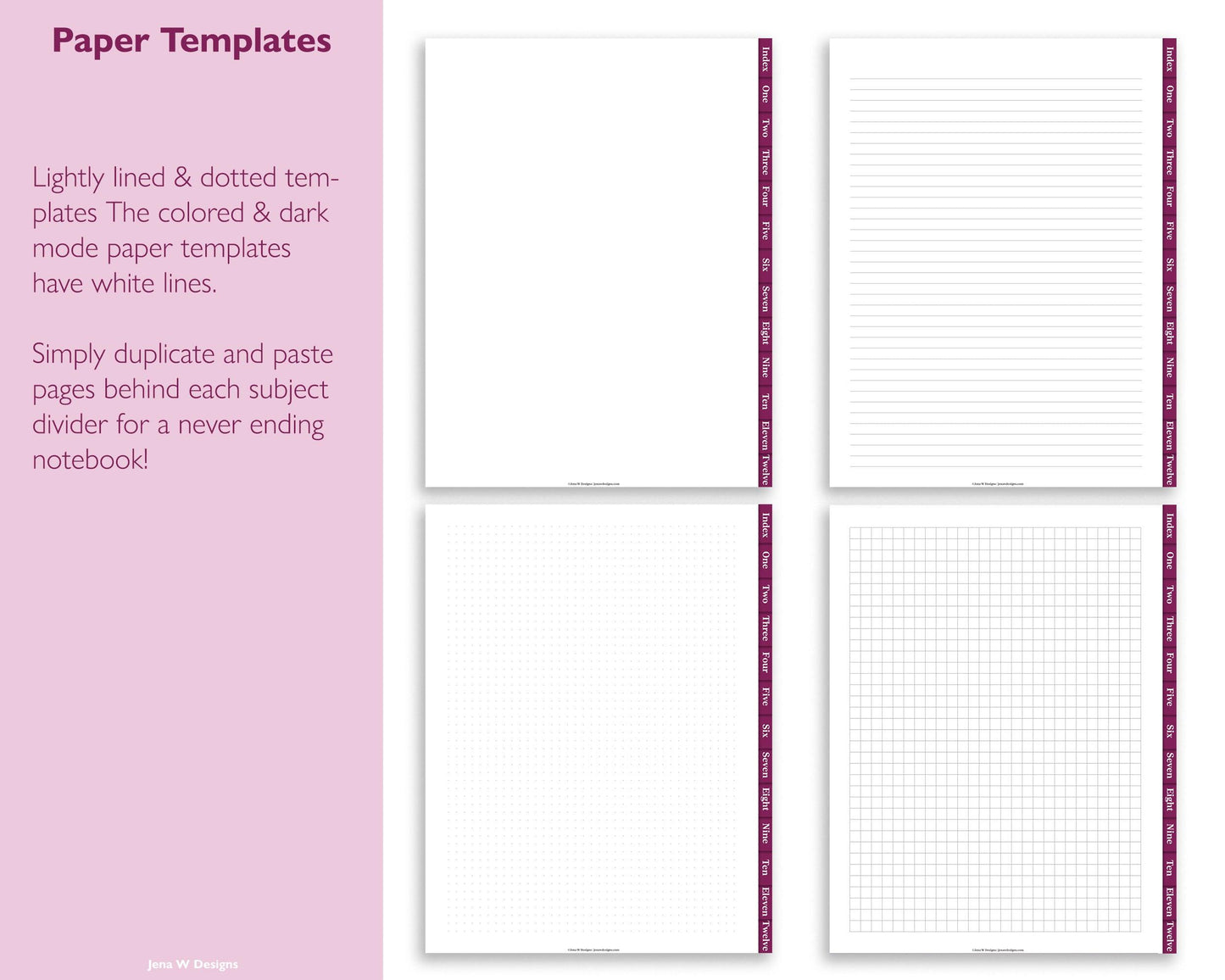 12 Subject Notebook Bundle | White, Colored and Dark Mode Notebook Bundle - Jena W Designs