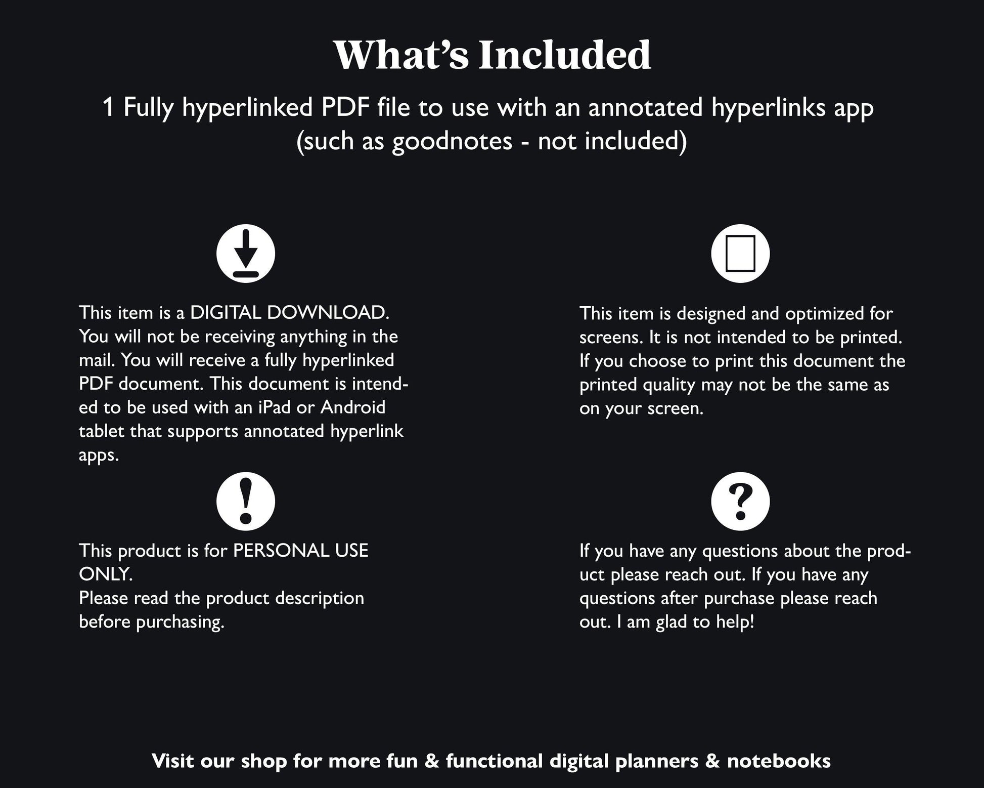 12 Subject Hyperlinked PDF Notebook | Dark Mode - Jena W Designs