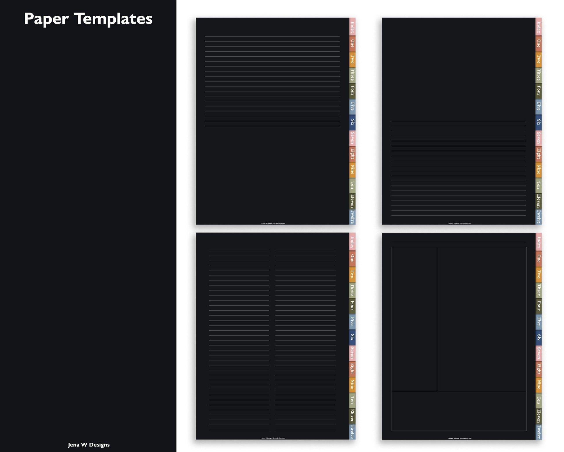 12 Subject Hyperlinked PDF Notebook | Dark Mode - Jena W Designs