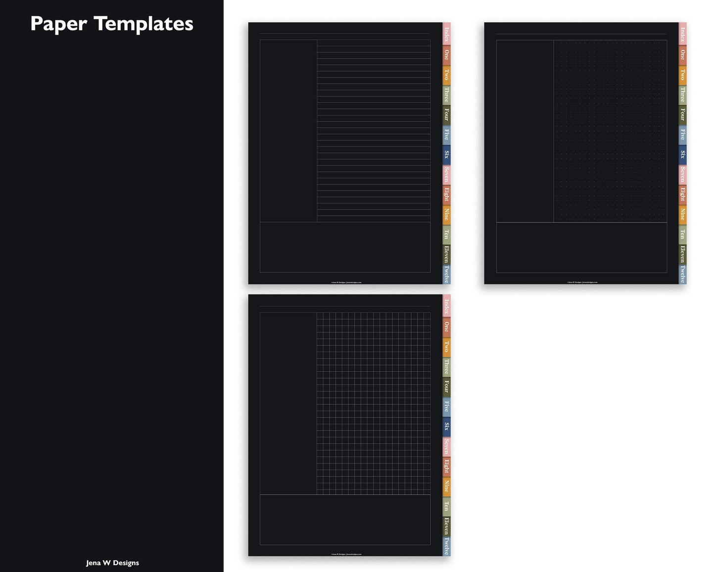 12 Subject Hyperlinked PDF Notebook | Dark Mode - Jena W Designs