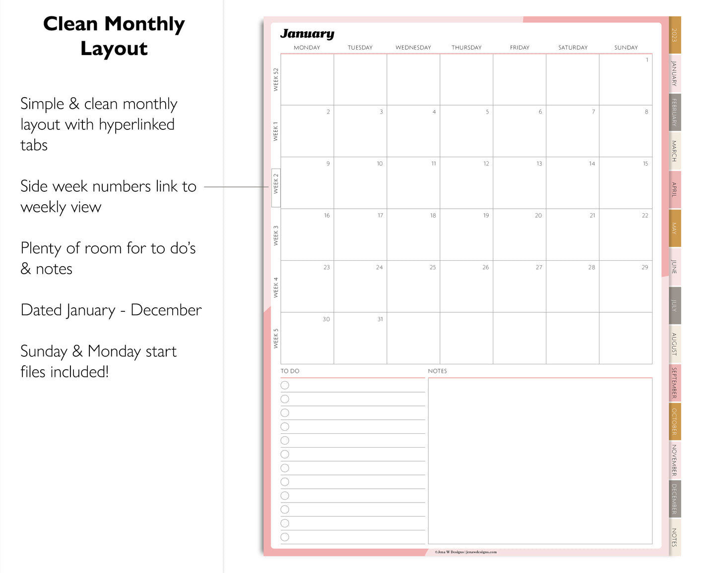 2023 Minimal Modern Weekly Planner | Simple Digital Planner | Vertical