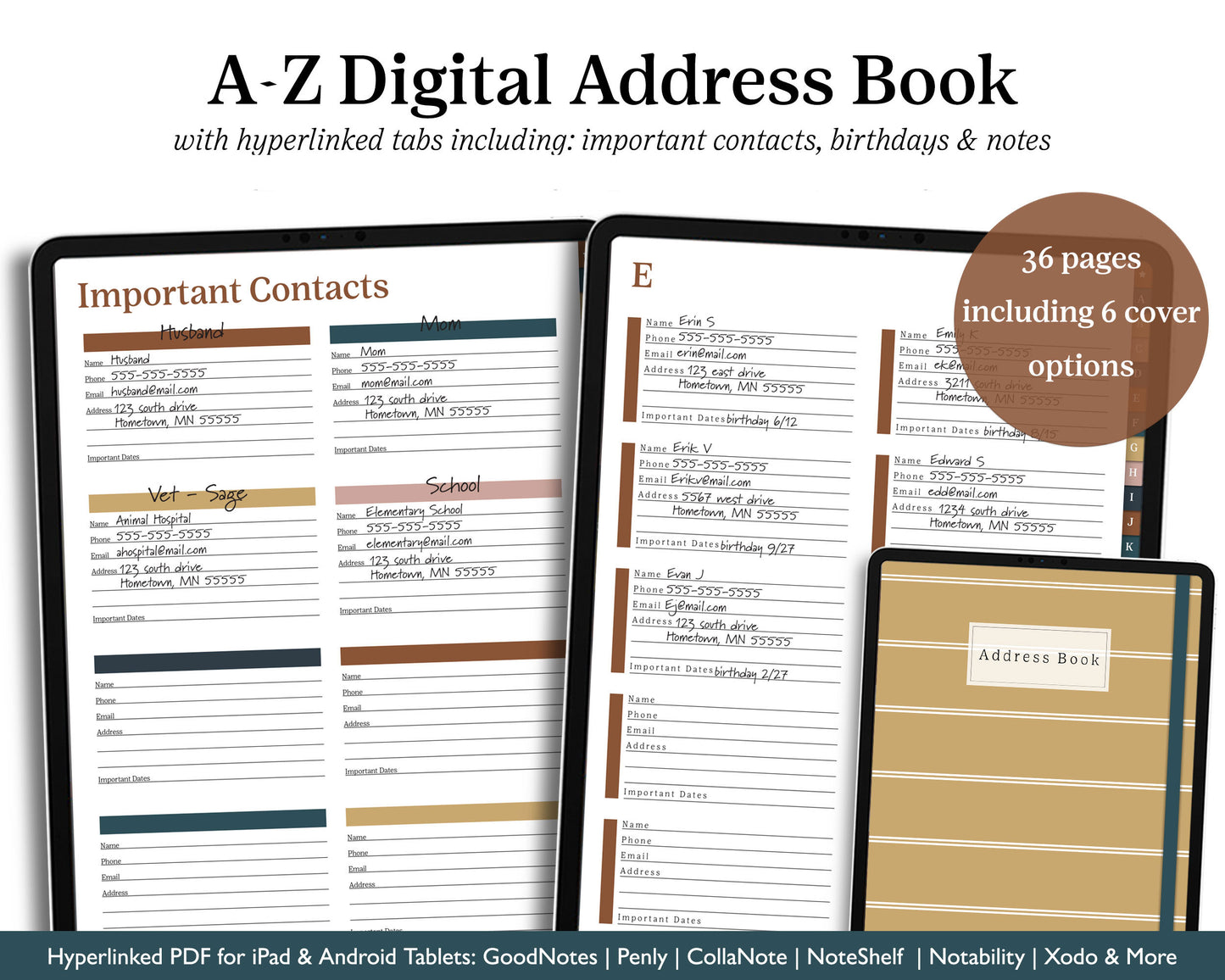 Digital Address Book | Hyperlinked PDF Contact Book