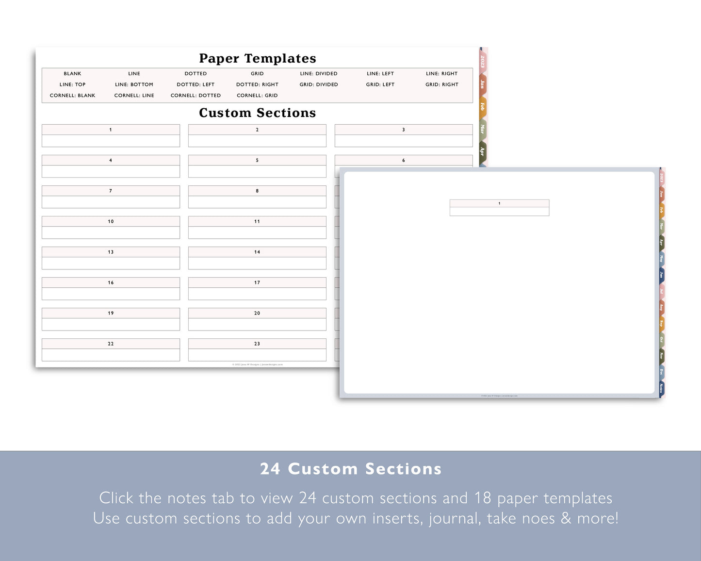 2023 Monthly + Weekly + Daily Digital Planner With 24 Custom Sections | Weekly Landscape Agenda