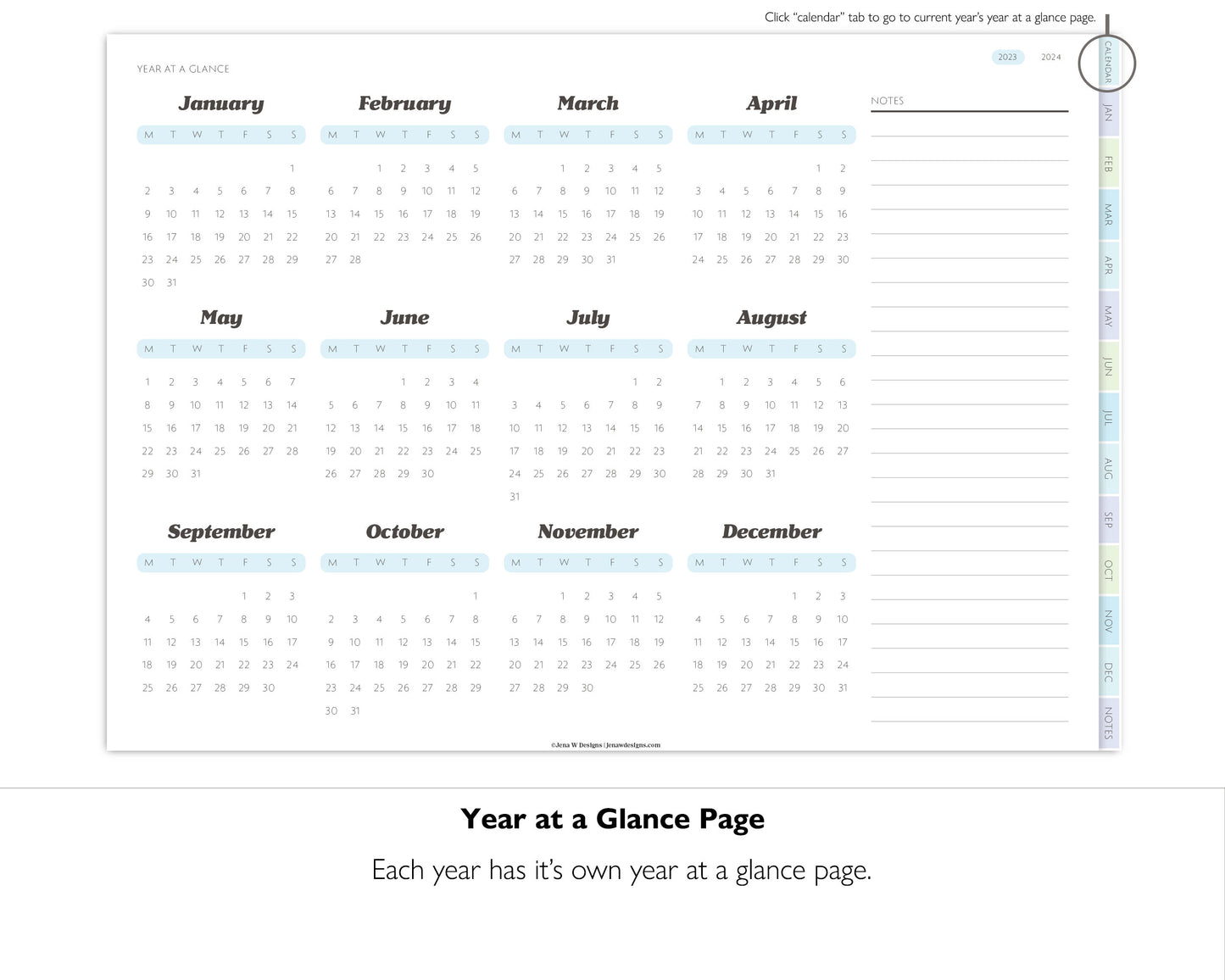 2023- 2024 Minimal Modern Monthly Planner | 2 Year Digital Planner Landscape