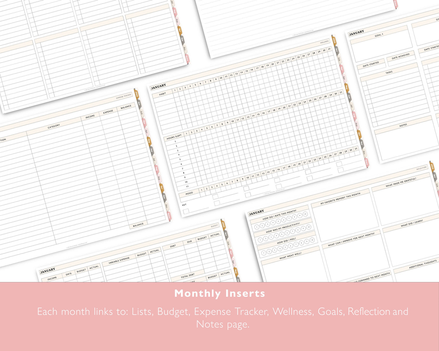 2023 Monthly + Weekly + Daily Digital Planner With 24 Custom Sections | Weekly Landscape Agenda