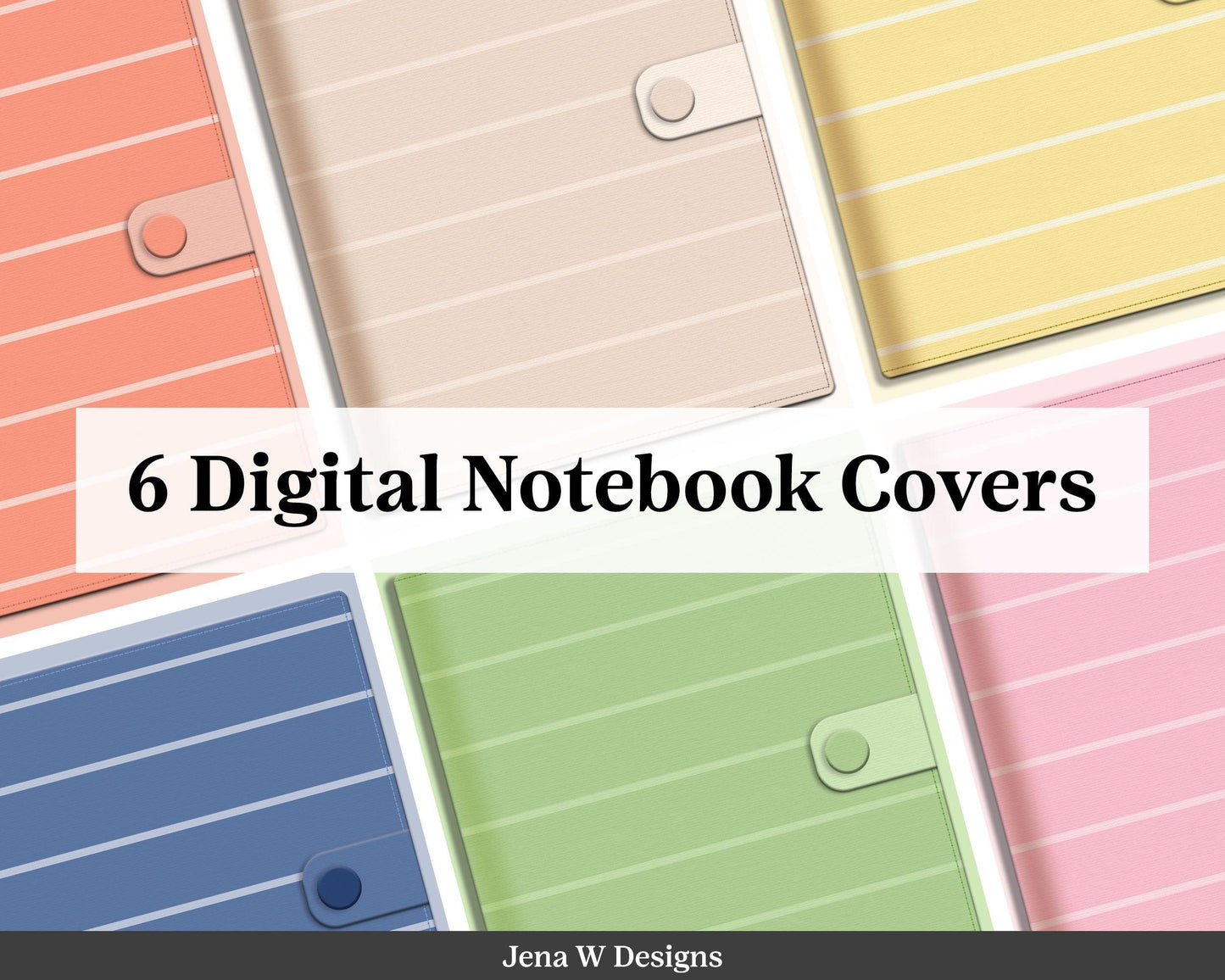 Realistic Digital Planner & Notebook Cover | 6 Folio Stripe Covers | Vertical - Jena W Designs
