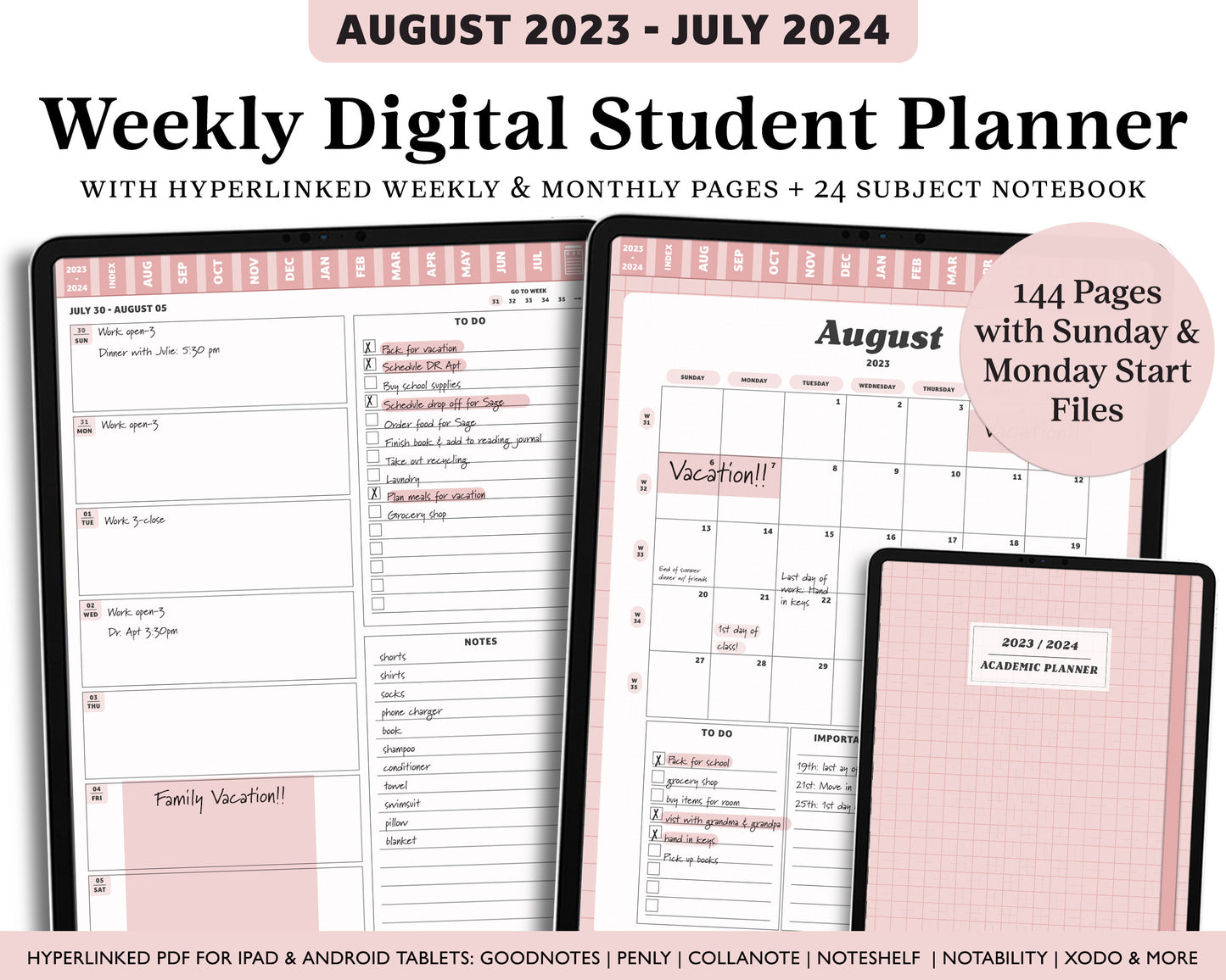 2023 - 2024 Digital Student Planner - Playful Academic Collection
