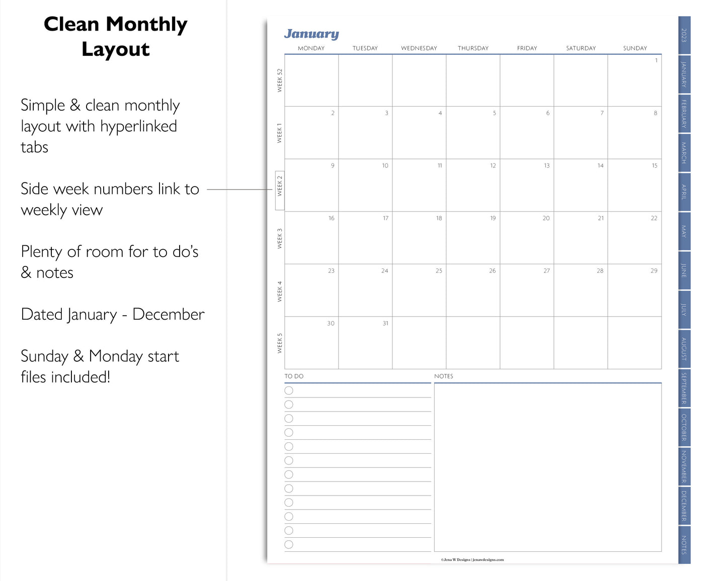 2023 Minimal Modern Weekly Planner | Simple Digital Planner | Vertical