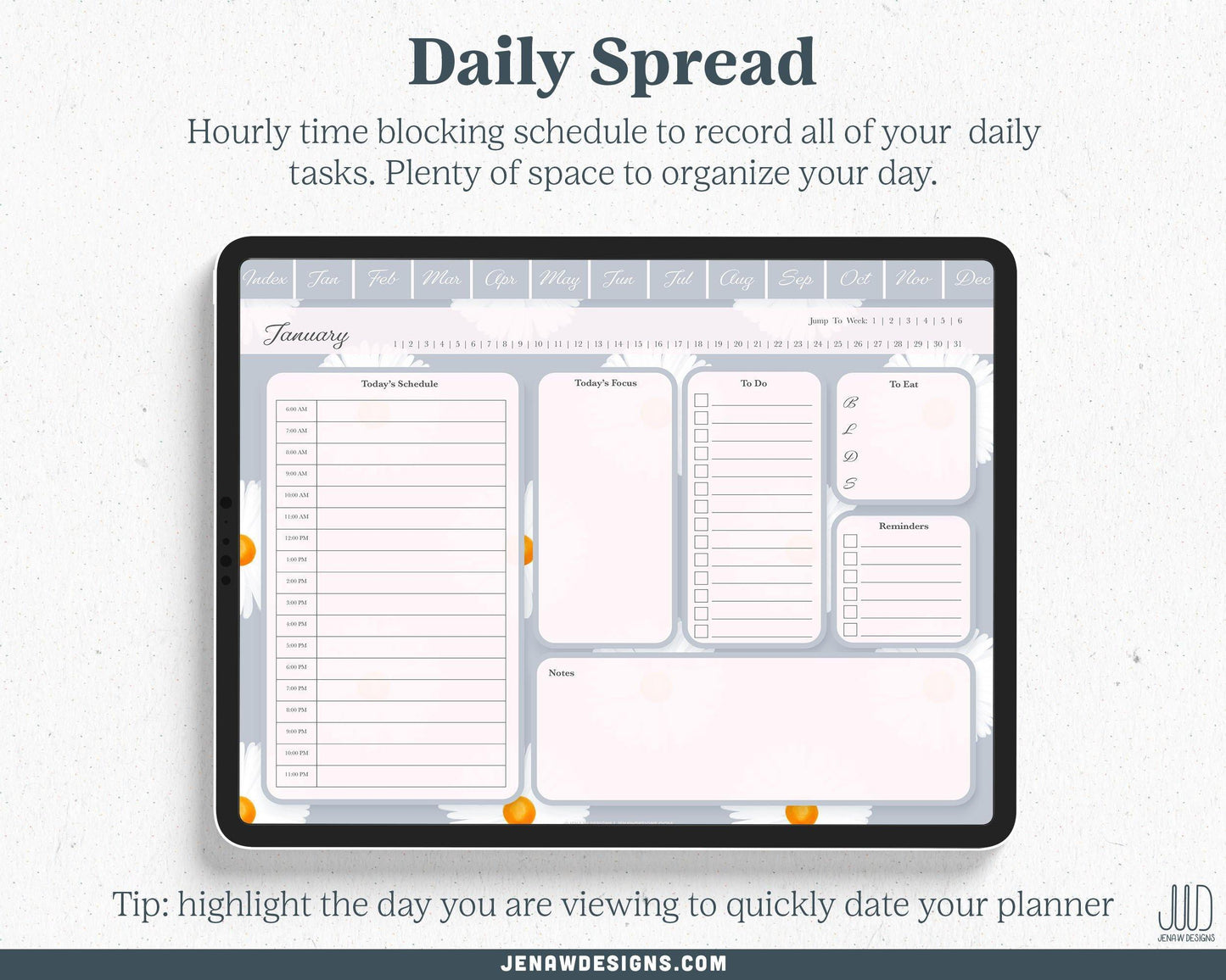 Undated Digital Planner | Vibrant Daisy Collection - Jena W Designs