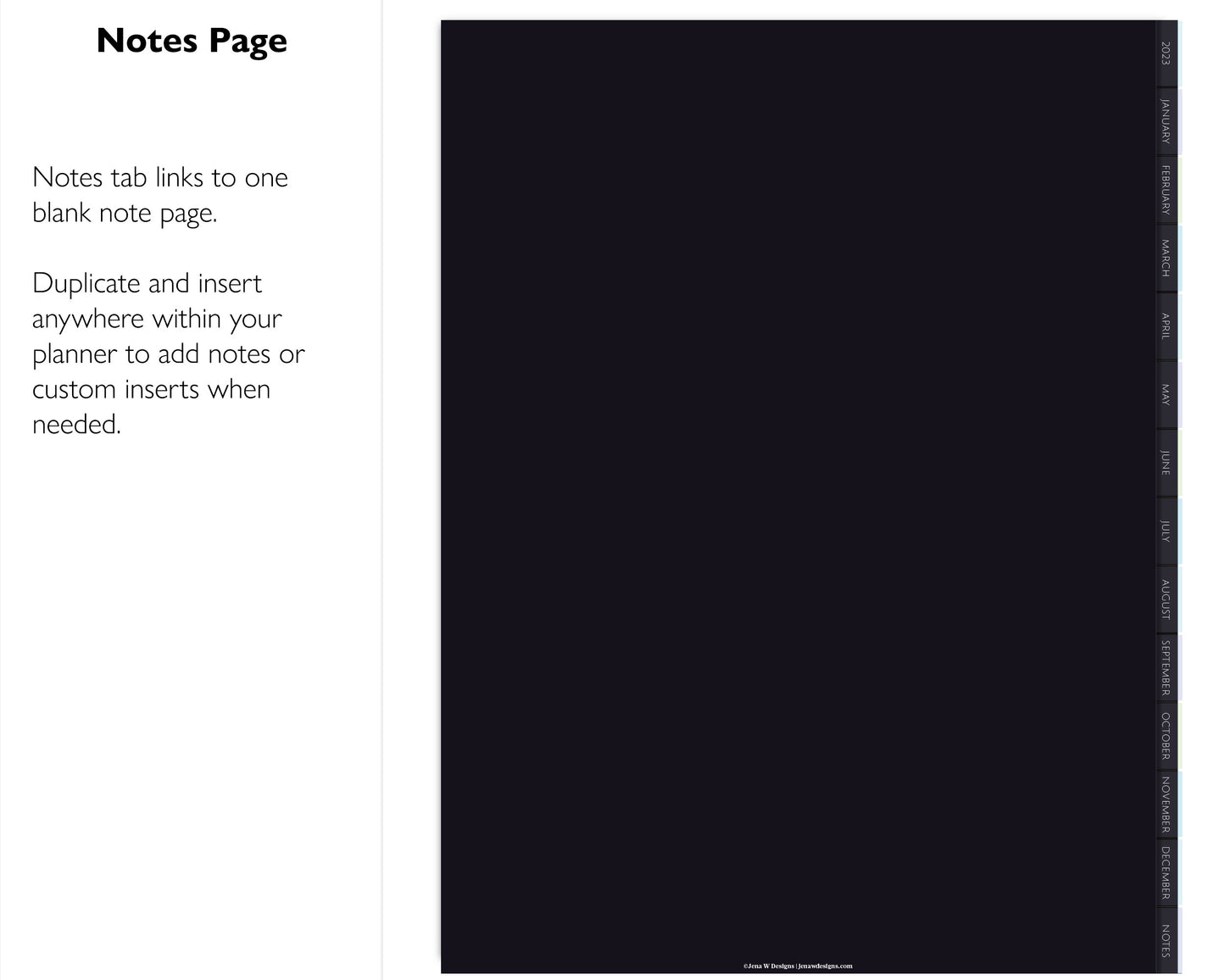 2023 Minimal Modern Monthly Weekly Planner | 12 Month Vertical Planner | Dark Mode