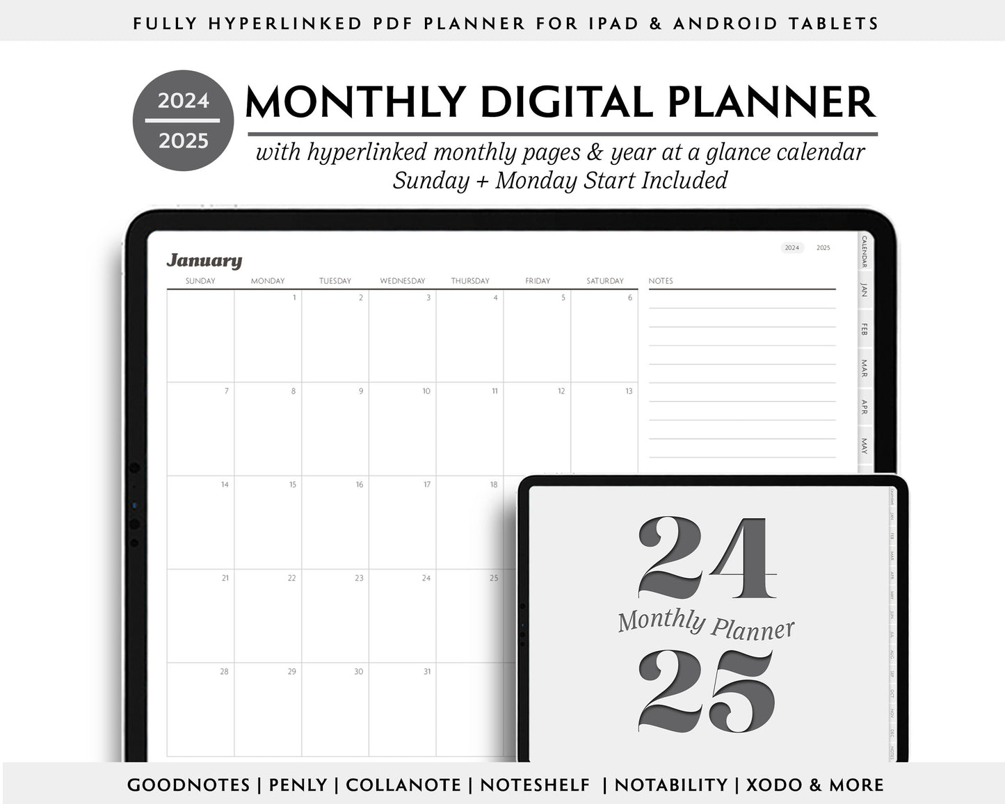 2024 - 2025 Simple 2 Year Monthly Digital Planner | Modern Minimal Collection