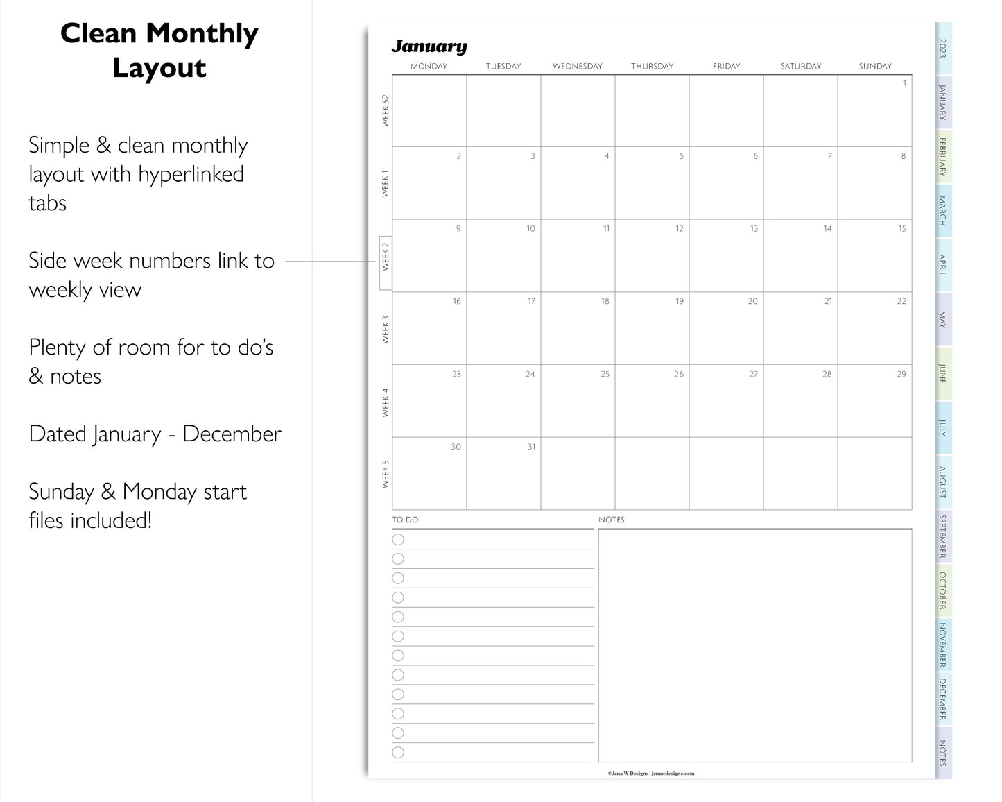 2023 Minimal Modern Weekly Planner | Simple Digital Planner | Vertical