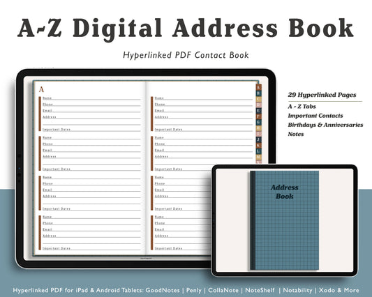 A-Z Digital Address Book | Realistic Landscape Contact Journal