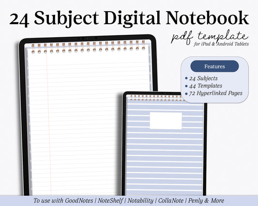 24 Subject Notebook | Multiple Paper & Planning Templates | Realistic Notepad
