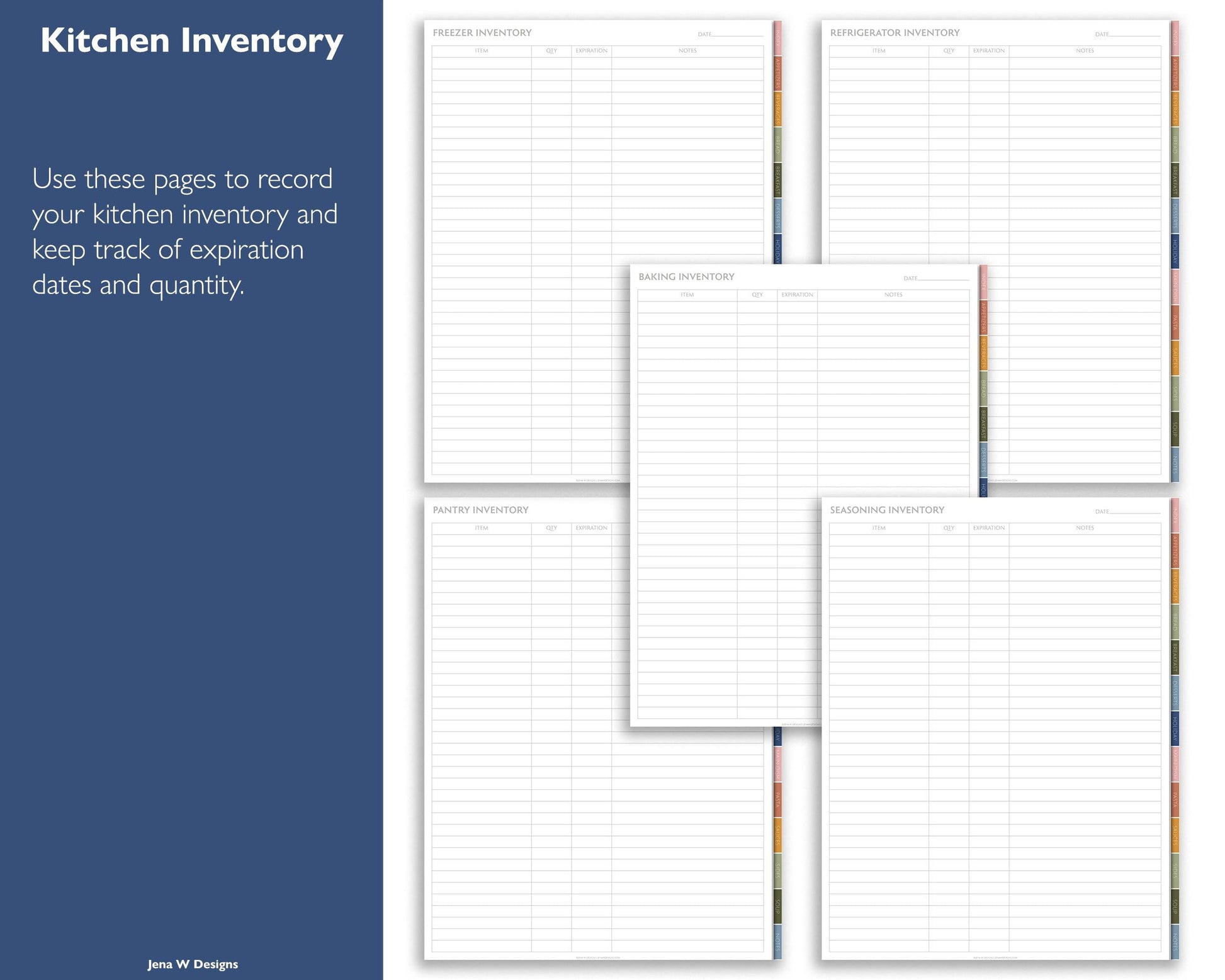 Digital Recipe Book with Meal Planner and Grocery List | Hyperlinked PDF Cookbook - Jena W Designs