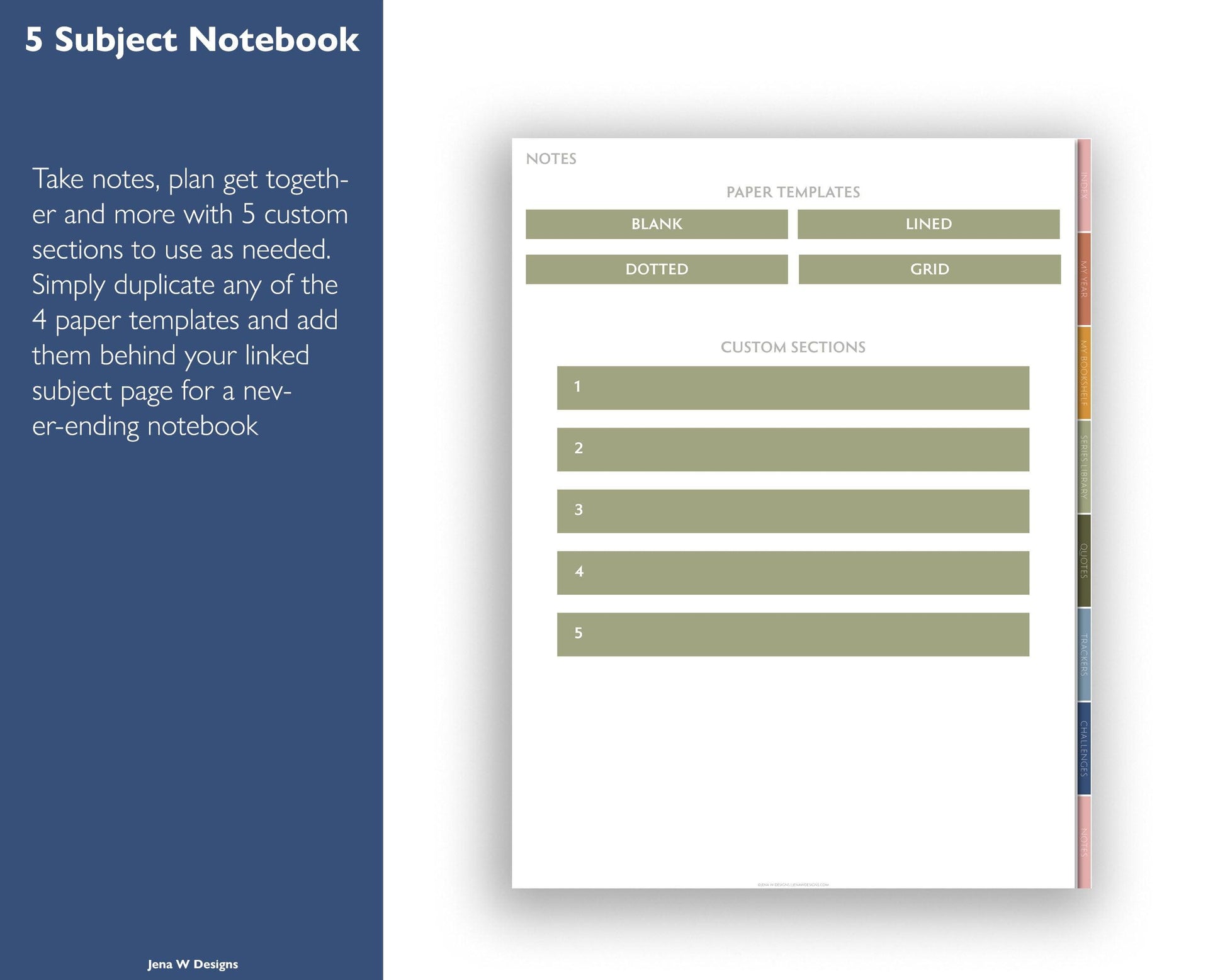 Digital Recipe Book with Meal Planner and Grocery List | Hyperlinked PDF Cookbook - Jena W Designs