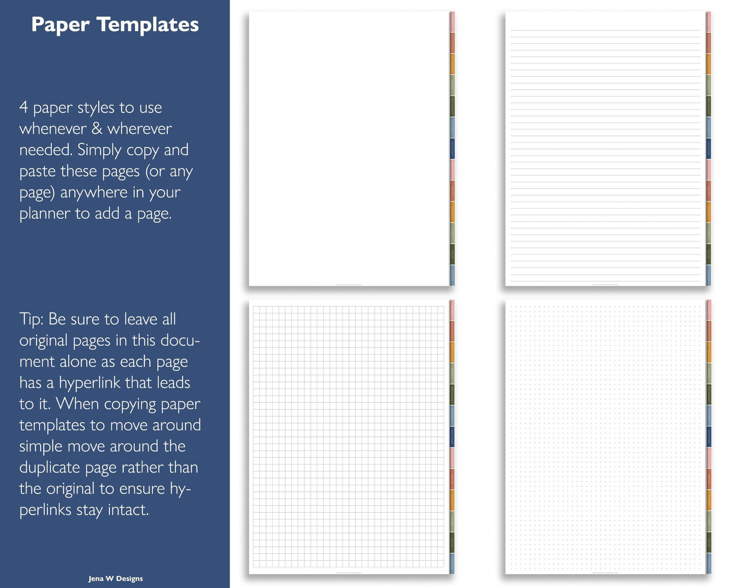 Digital Recipe Book with Meal Planner and Grocery List | Hyperlinked PDF Cookbook - Jena W Designs