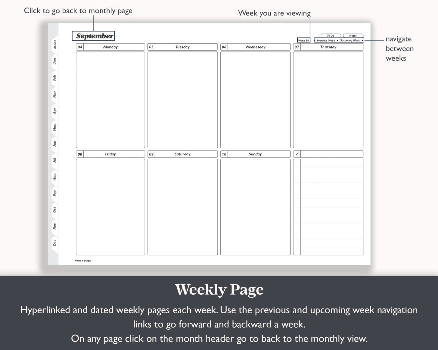 2023 Monthly Weekly Planner with To Do Lists | Landscape Planner for e-ink Devices
