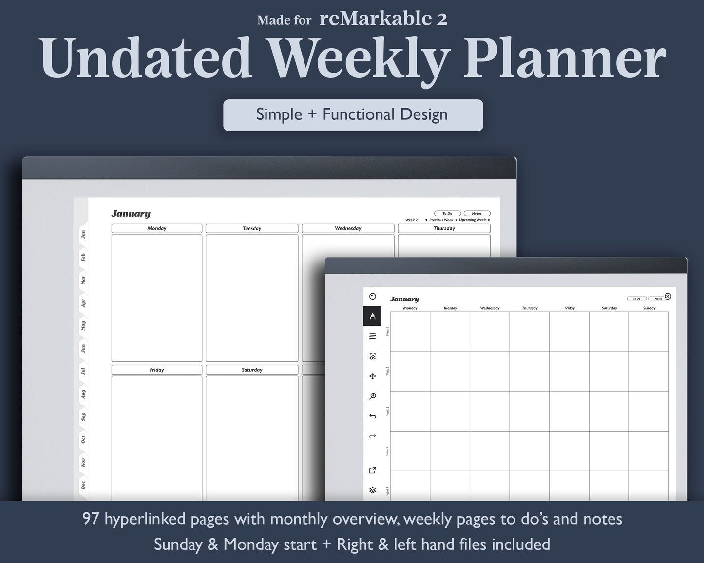Undated Monthly Weekly Planner with To Do Lists | for e-ink Devices