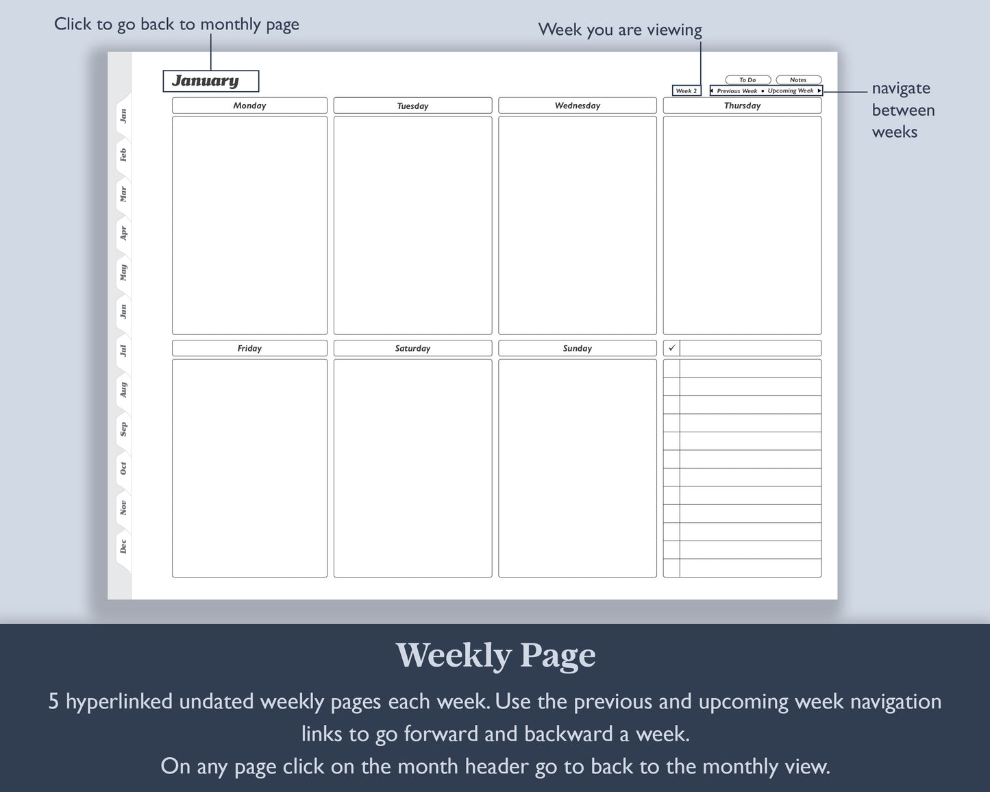 Undated Monthly Weekly Planner with To Do Lists | for e-ink Devices