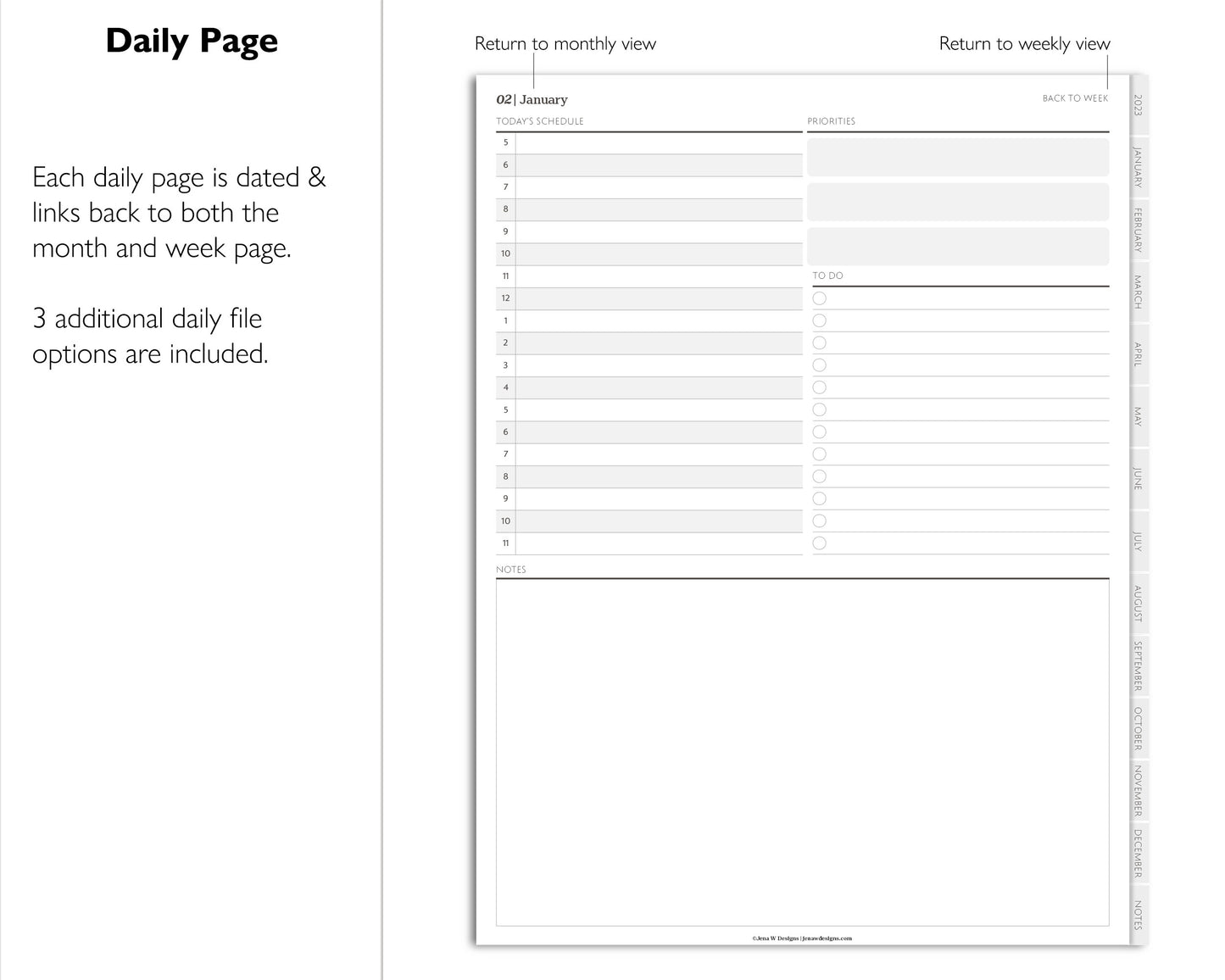 2023 Minimal Modern Daily Planner | Simple Digital Planner | Vertical