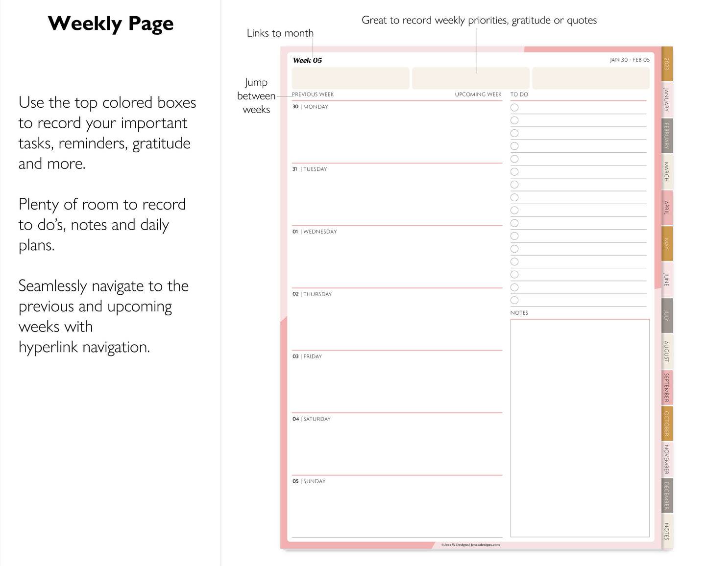 2023 Minimal Modern Weekly Planner | Simple Digital Planner | Vertical