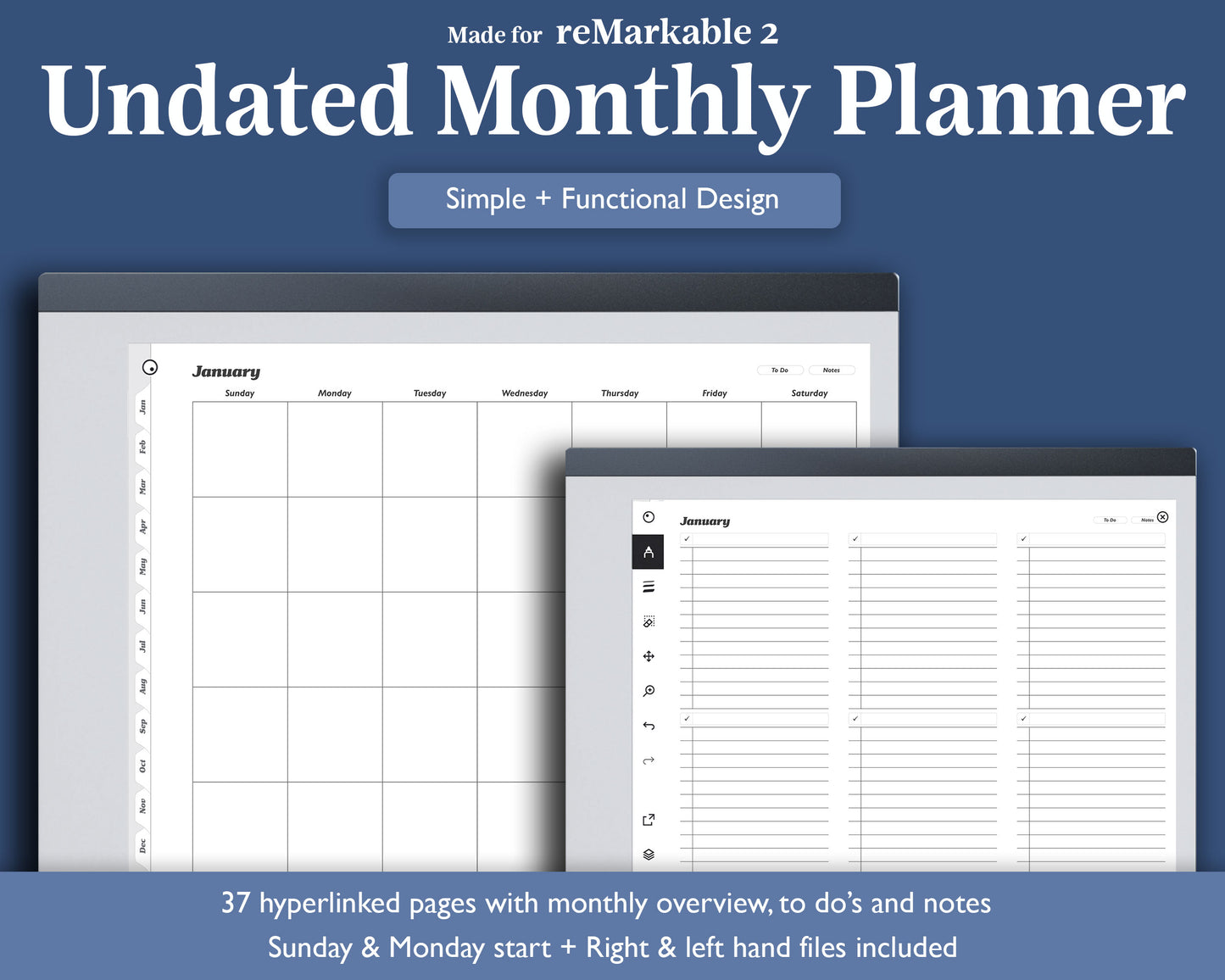 Undated Monthly Planner with To Do Lists | Landscape Planner for e-ink Devices