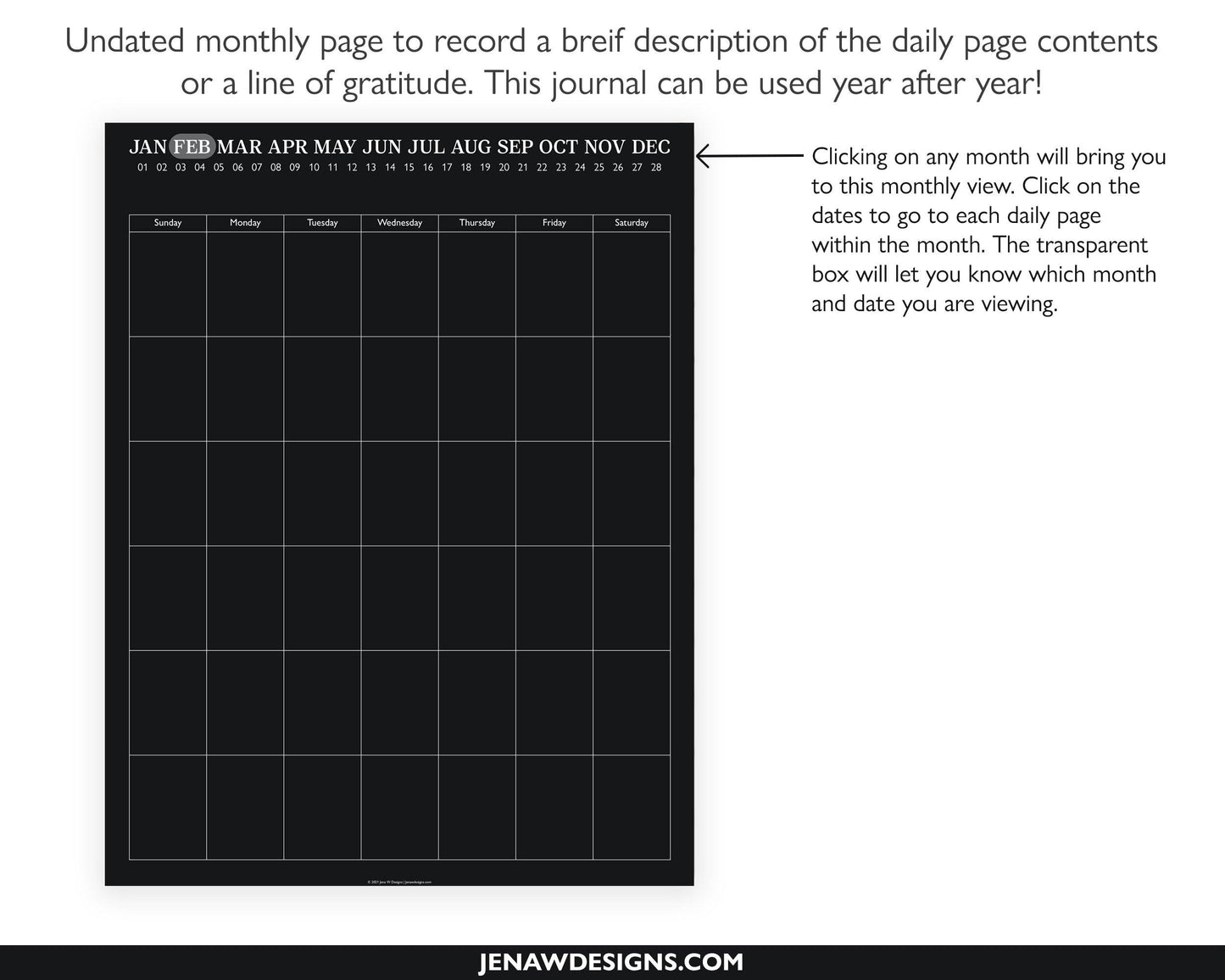 Daily Journal | Undated Dark Mode - Jena W Designs