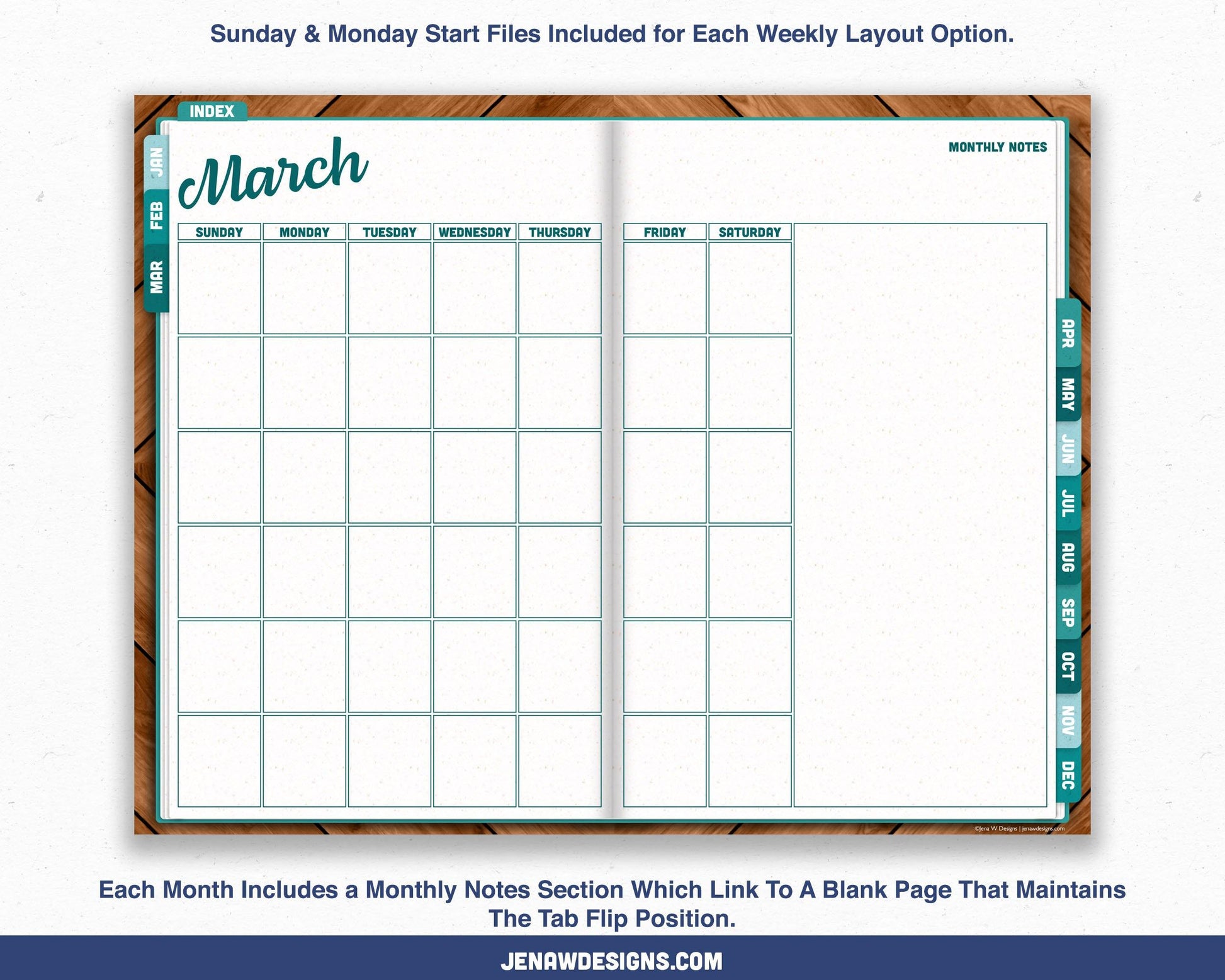 Undated Weekly Digital Planner with Flip Tabs - Jena W Designs