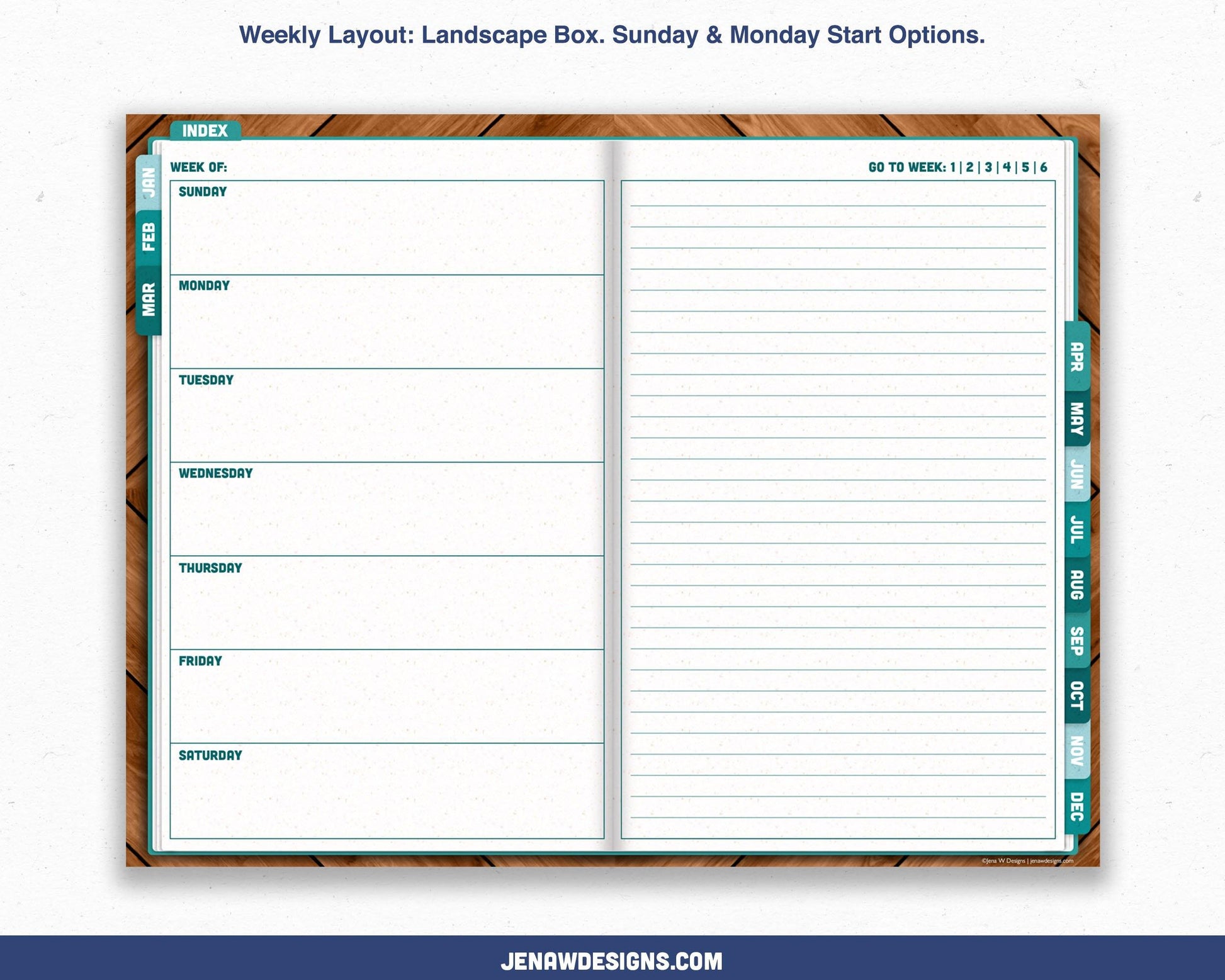 Undated Weekly Digital Planner with Flip Tabs - Jena W Designs