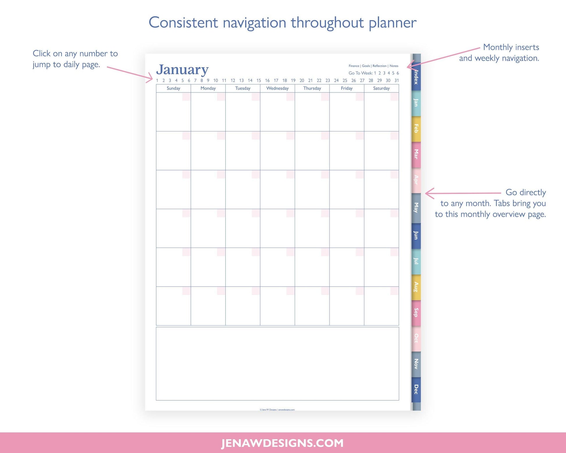 Undated Daily Planner with Colored Tabs - Jena W Designs