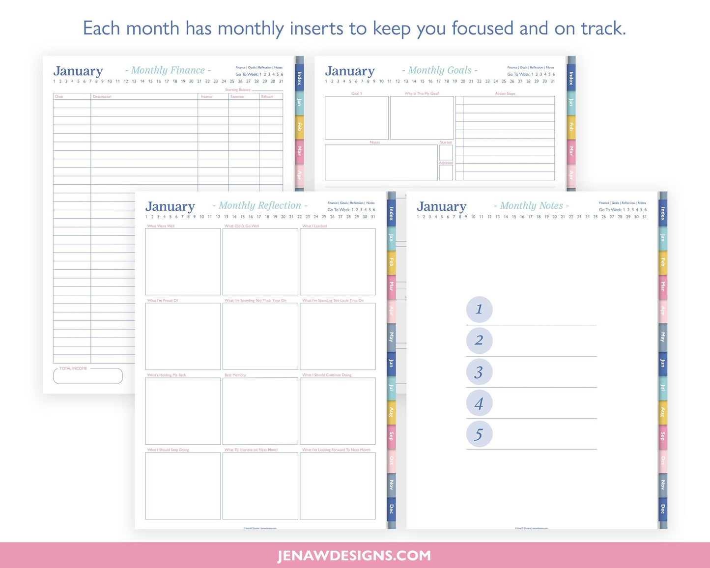 Undated Daily Planner with Colored Tabs - Jena W Designs