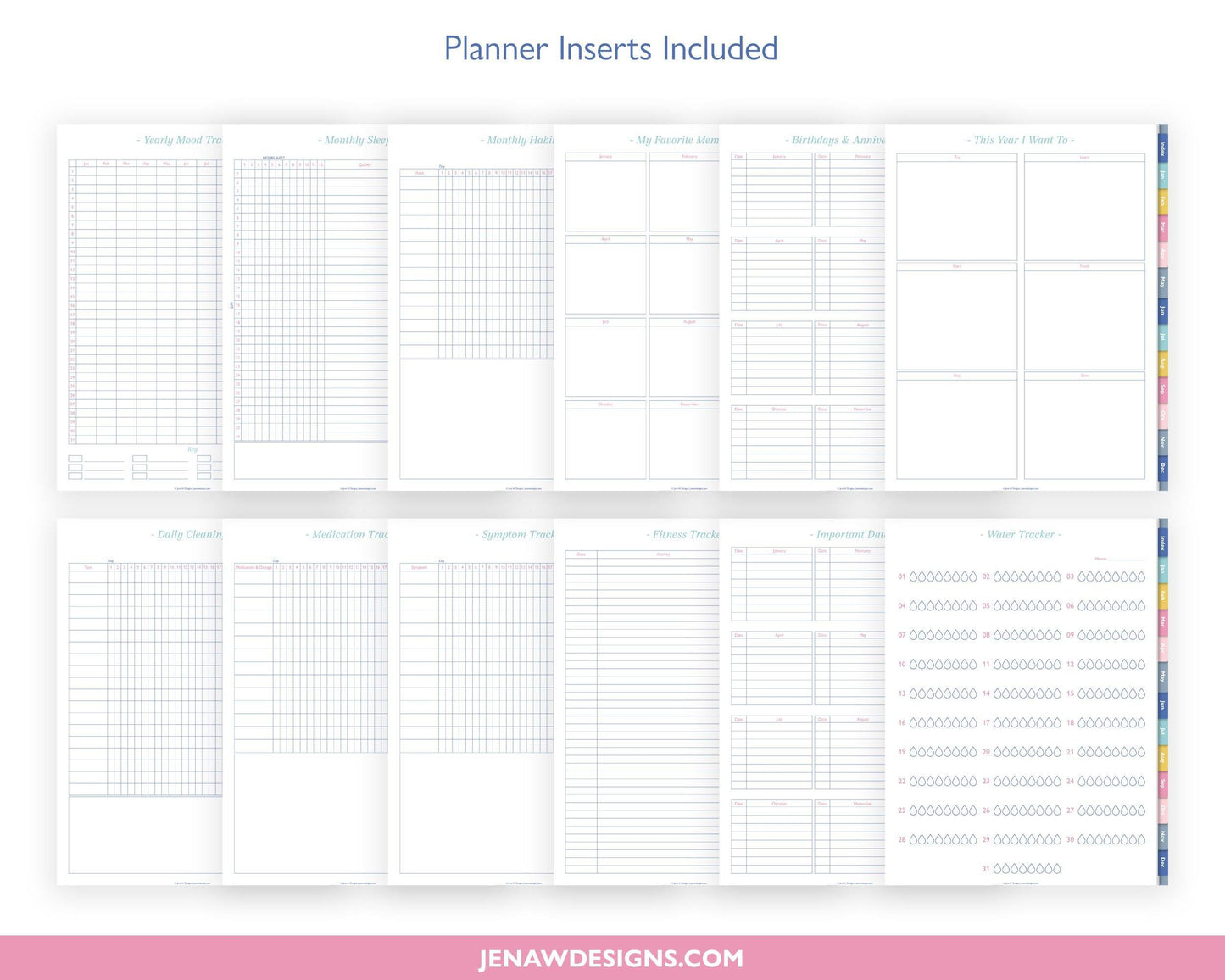 Undated Daily Planner with Colored Tabs - Jena W Designs